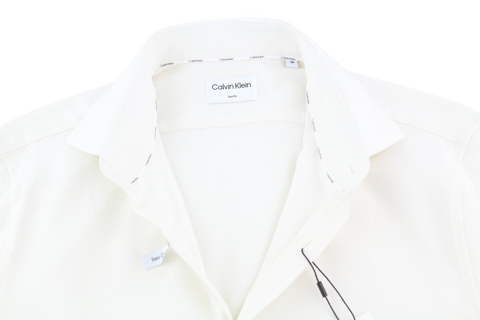 CALVIN KLEIN Structure Solid Slim Men Formal Shirt M White Button Cotton Spread