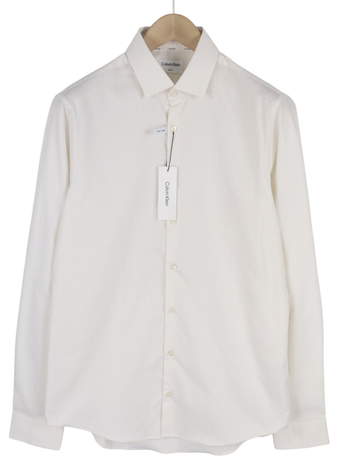 CALVIN KLEIN Structure Solid Slim Men Formal Shirt M White Button Spread Neck