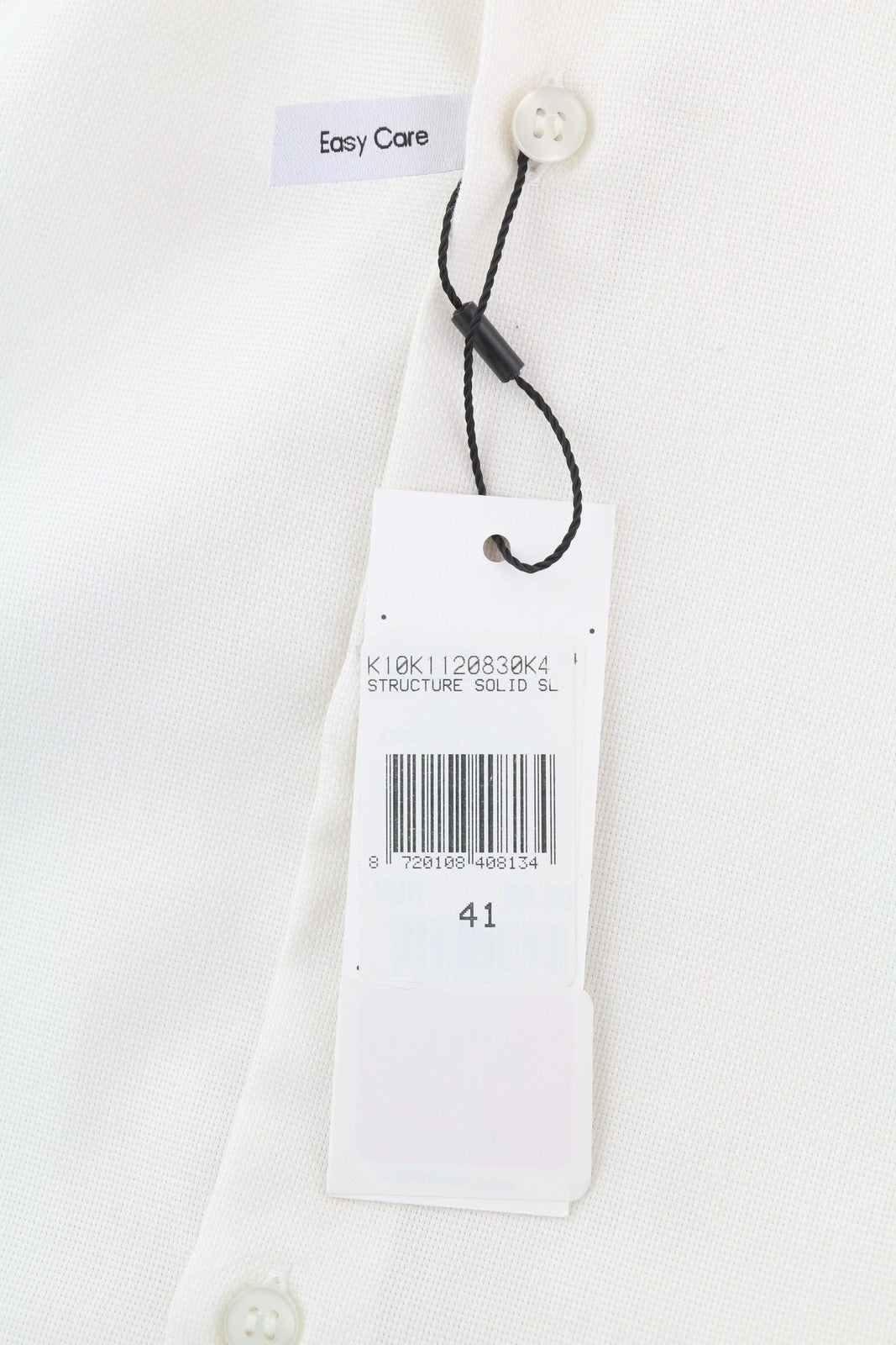 CALVIN KLEIN Structure Solid Slim Men Formal Shirt L White Button Spread Neck