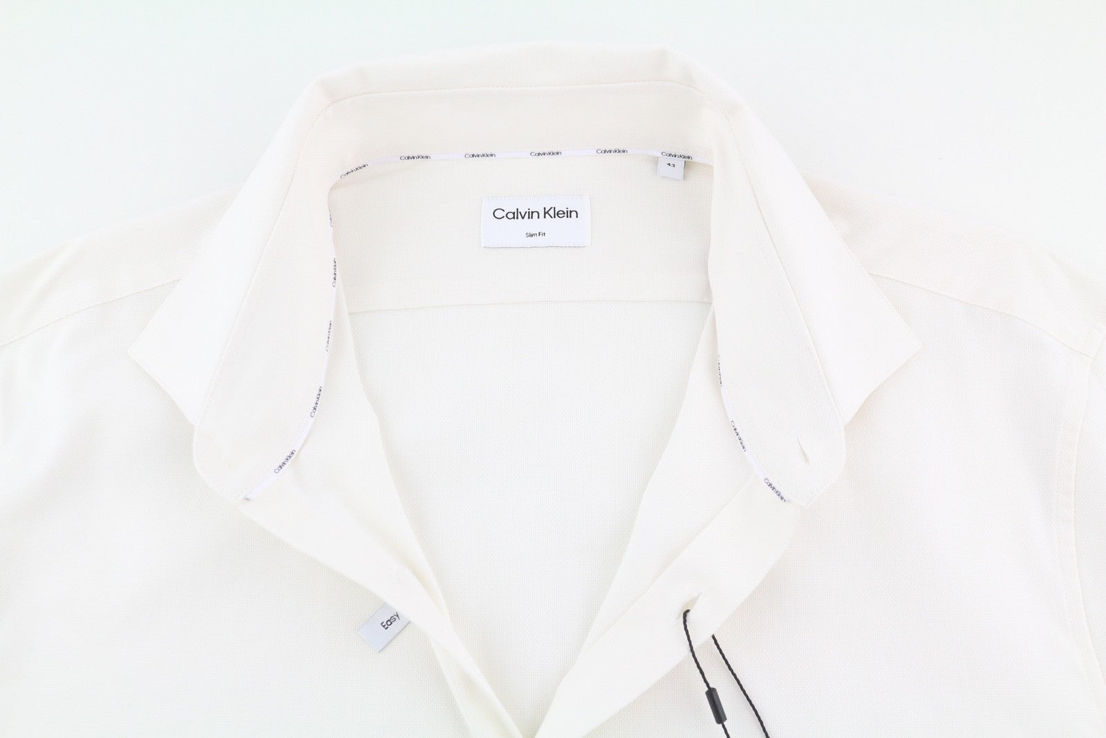 CALVIN KLEIN Structure Solid Slim Men Formal Shirt XL White Button Spread Neck