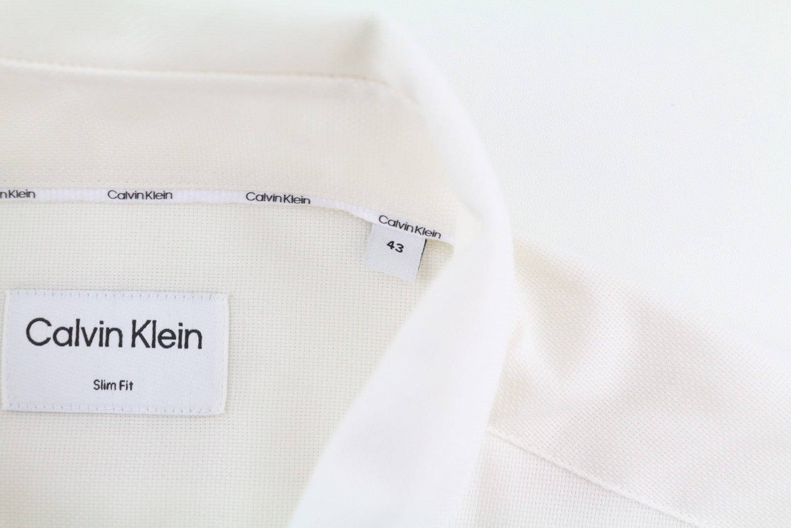 CALVIN KLEIN Structure Solid Slim Men Formal Shirt XL White Button Spread Neck