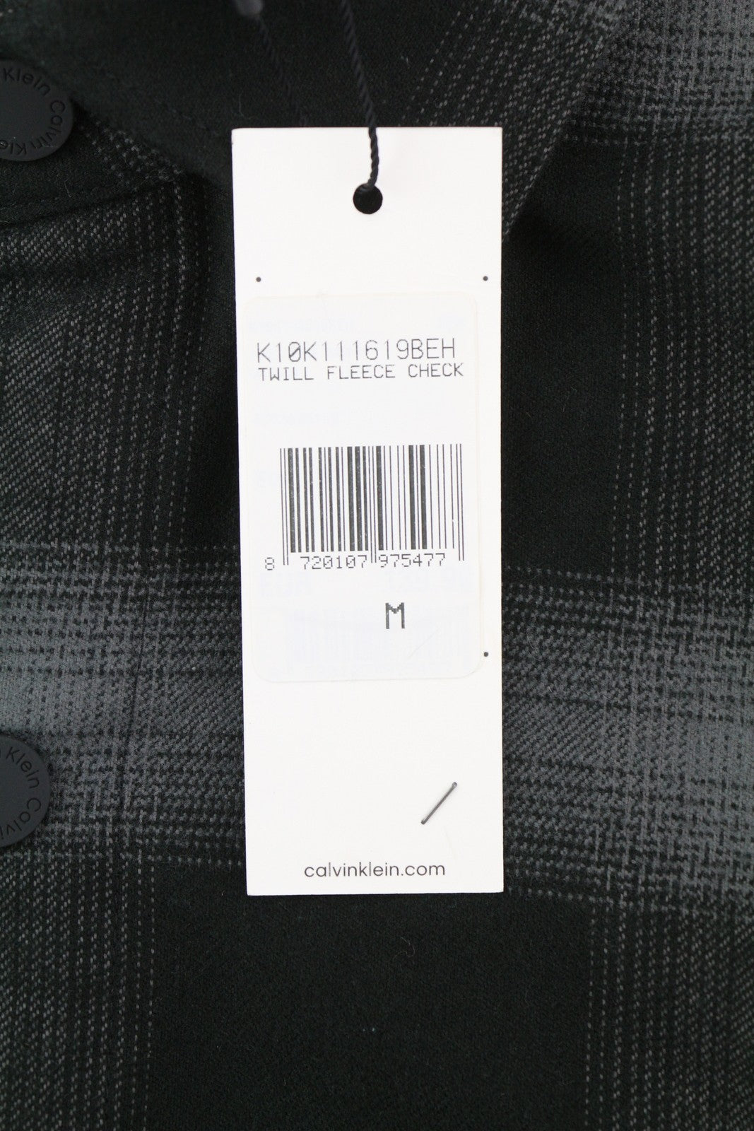 CALVIN KLEIN Twill Fleece Check Jacket M Black Overshirt Snap Buttons Spread