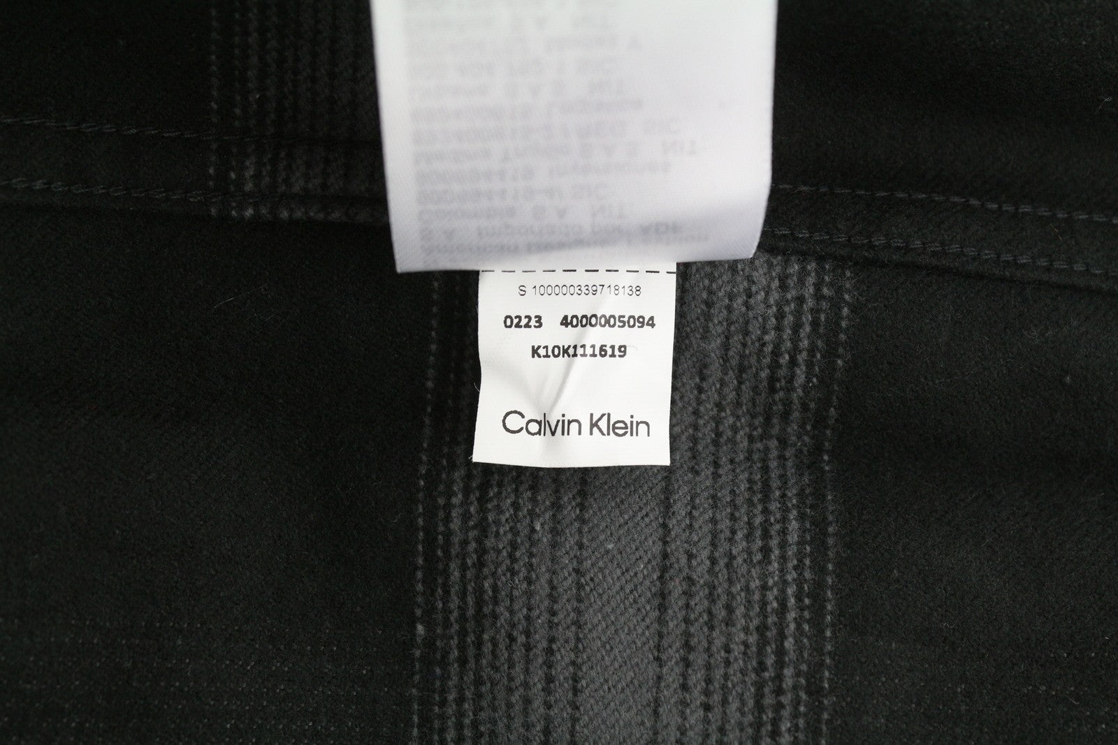 CALVIN KLEIN Twill Fleece Check Jacket S Black Overshirt Snap Buttons Spread