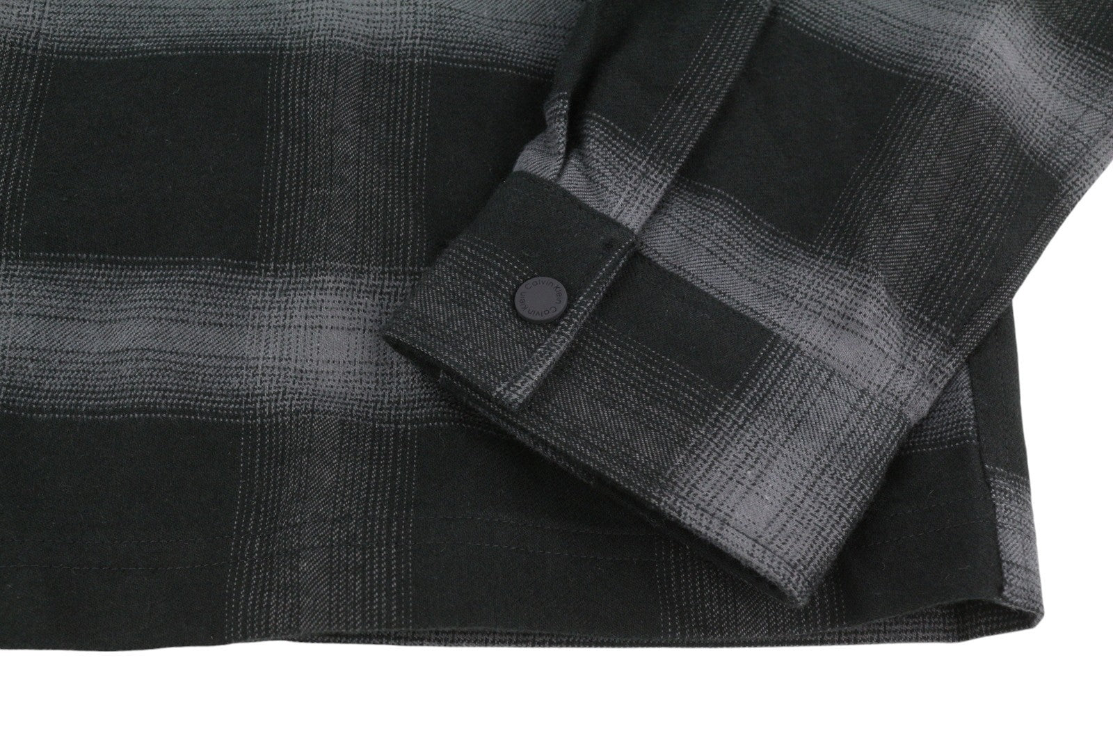 CALVIN KLEIN Twill Fleece Check Jacket L Black Overshirt Snap Buttons Spread