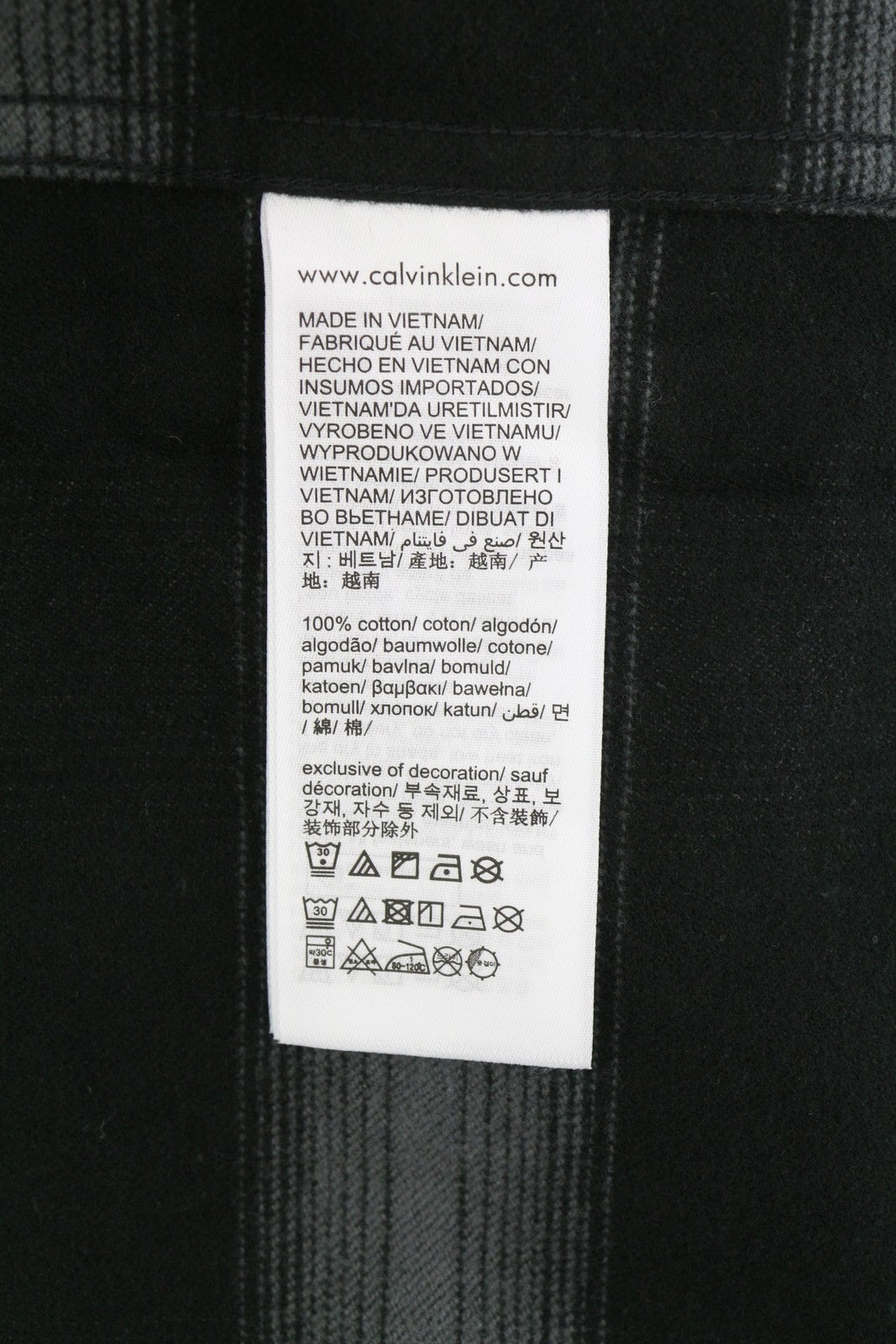 CALVIN KLEIN Twill Fleece Check Jacket L Black Overshirt Snap Buttons Spread