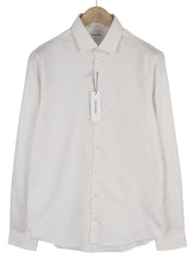 CALVIN KLEIN Structure Solid Slim Men Shirt L Off White Cotton Button-Up Light