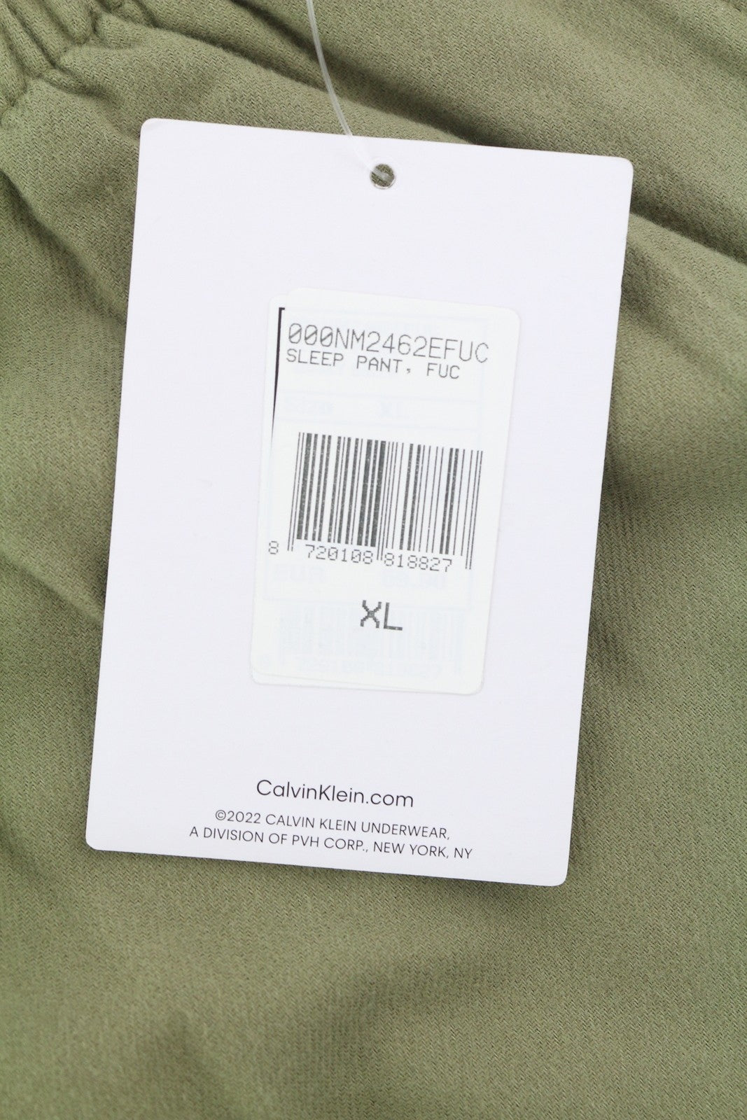 CALVIN KLEIN Men Trousers XL Khaki Green Flannel Elastic Waist Logo Sleepwear