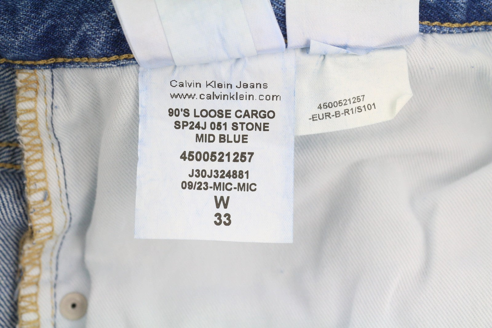 CALVIN KLEIN 90's Loose Cargo Men Jeans W33 Denim Blue Regular Fit Zip Fly Logo