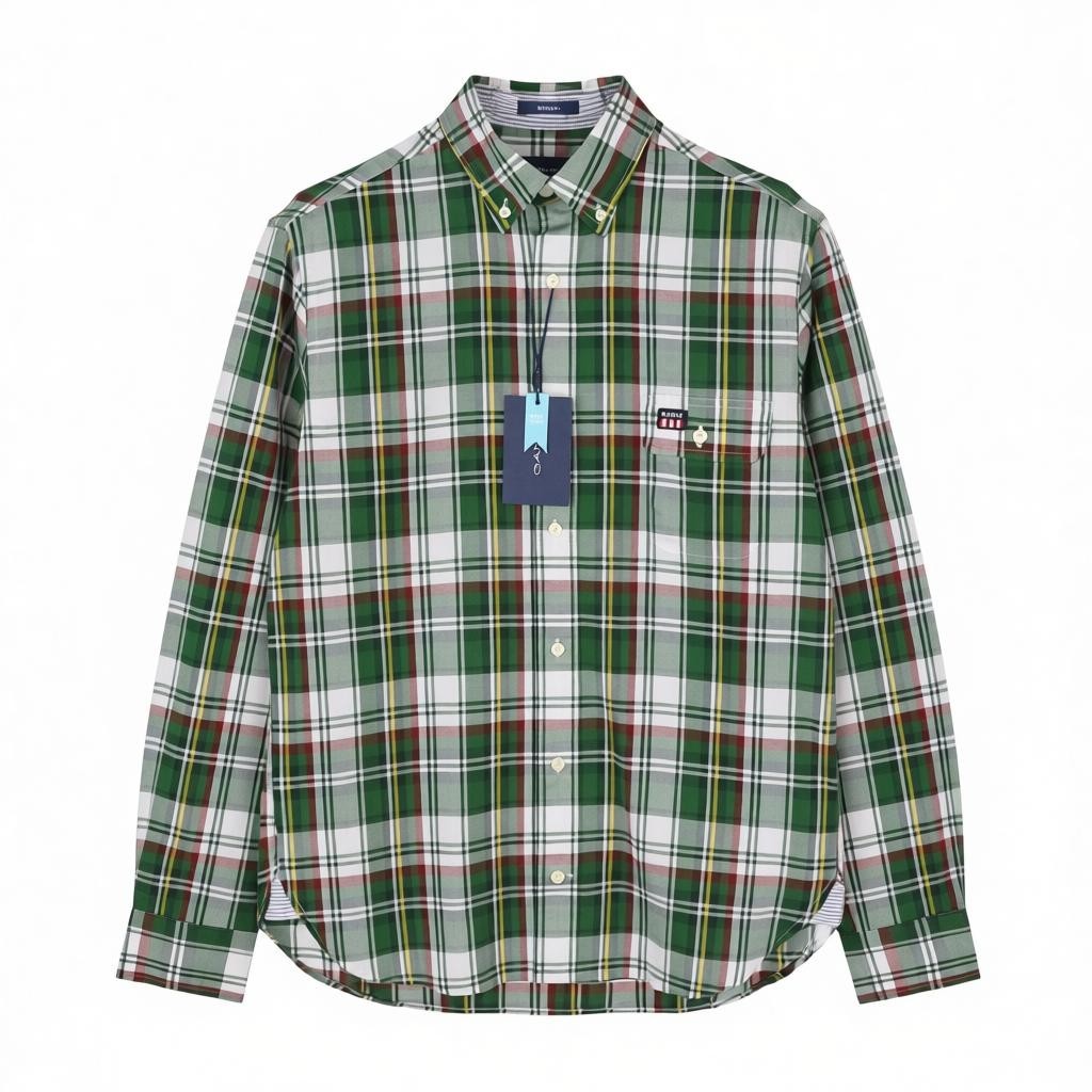 GANT Reg Ut Washed Check Men Shirt S Eden Green Button-Down Logo Casual