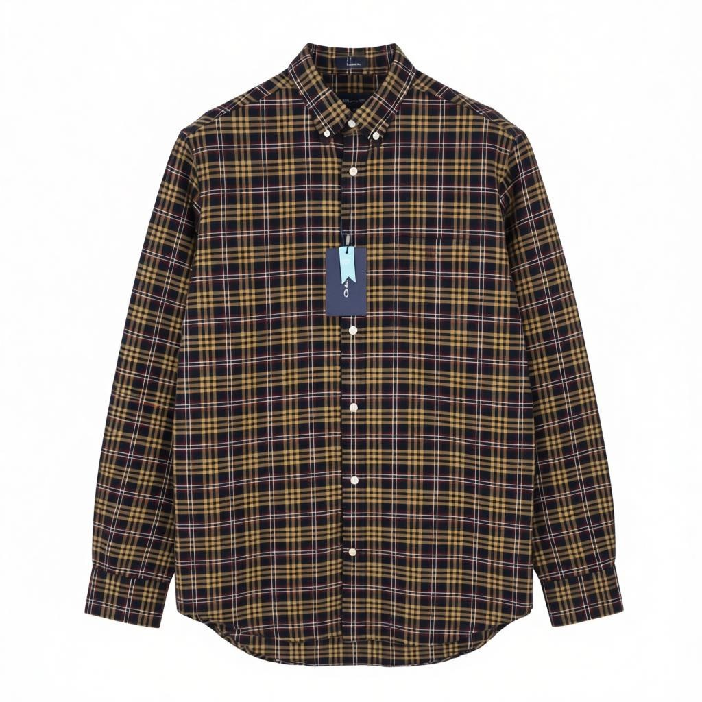 GANT Reg Brushed Oxf Check Men Shirt M Royal Port Red Button-Down Flannel