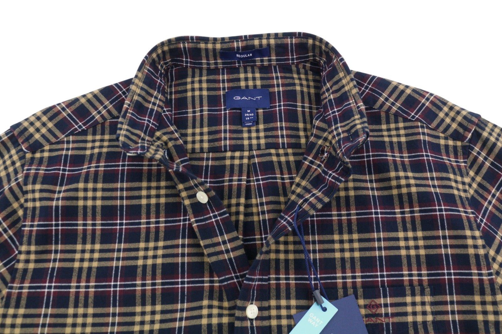 GANT Reg Brushed Oxf Check Men Shirt M Royal Port Red Button-Down Flannel
