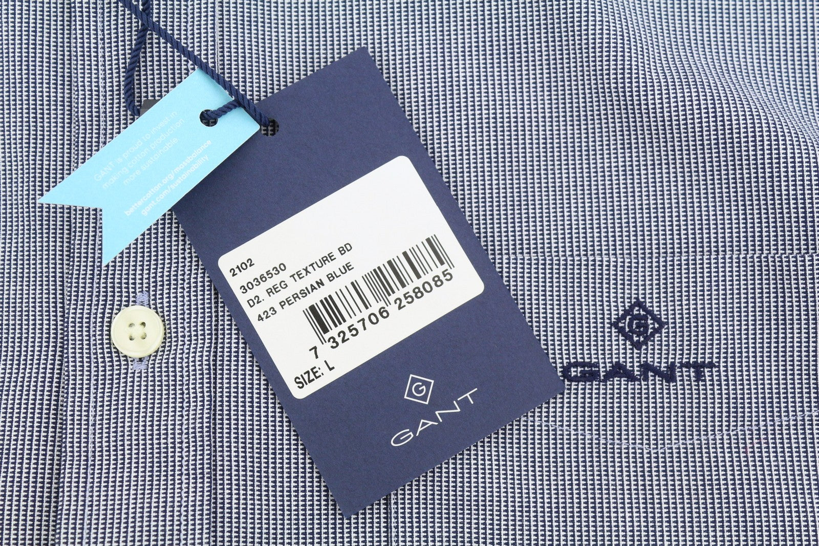 GANT Reg Texture Men Shirt L Persian Blue Button-Down Pocket Casual