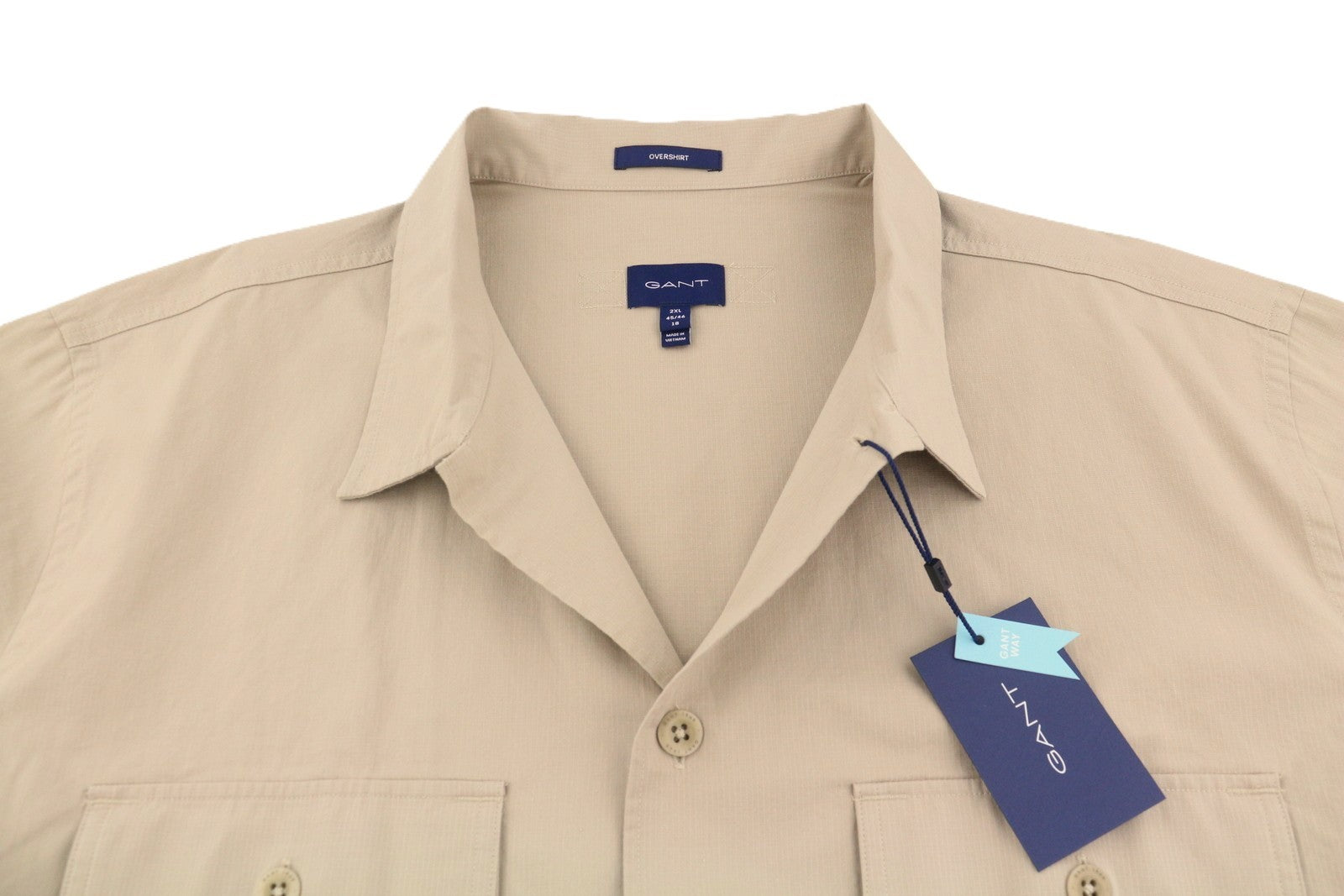 GANT Ripstop Overshirt Men Jacket 2XL Plaza Taupe Button Patch Pocket Light