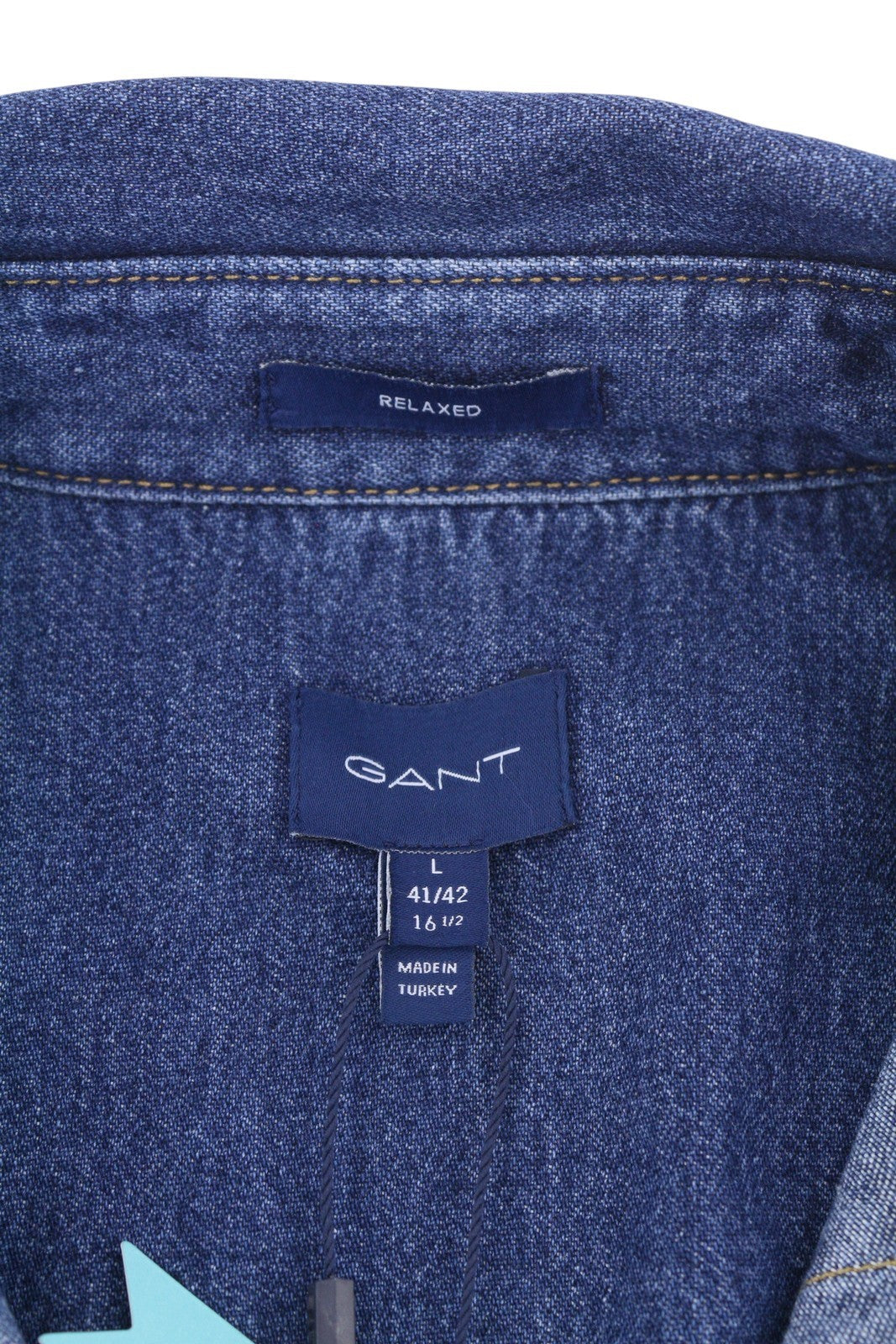 GANT Rel Denim Western Town Men Shirt L Mid Blue Snap Buttons Casual