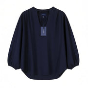 GANT Pop Over Women Blouse EU42 Classic Blue V-Neck Loose 3/4 Sleeve