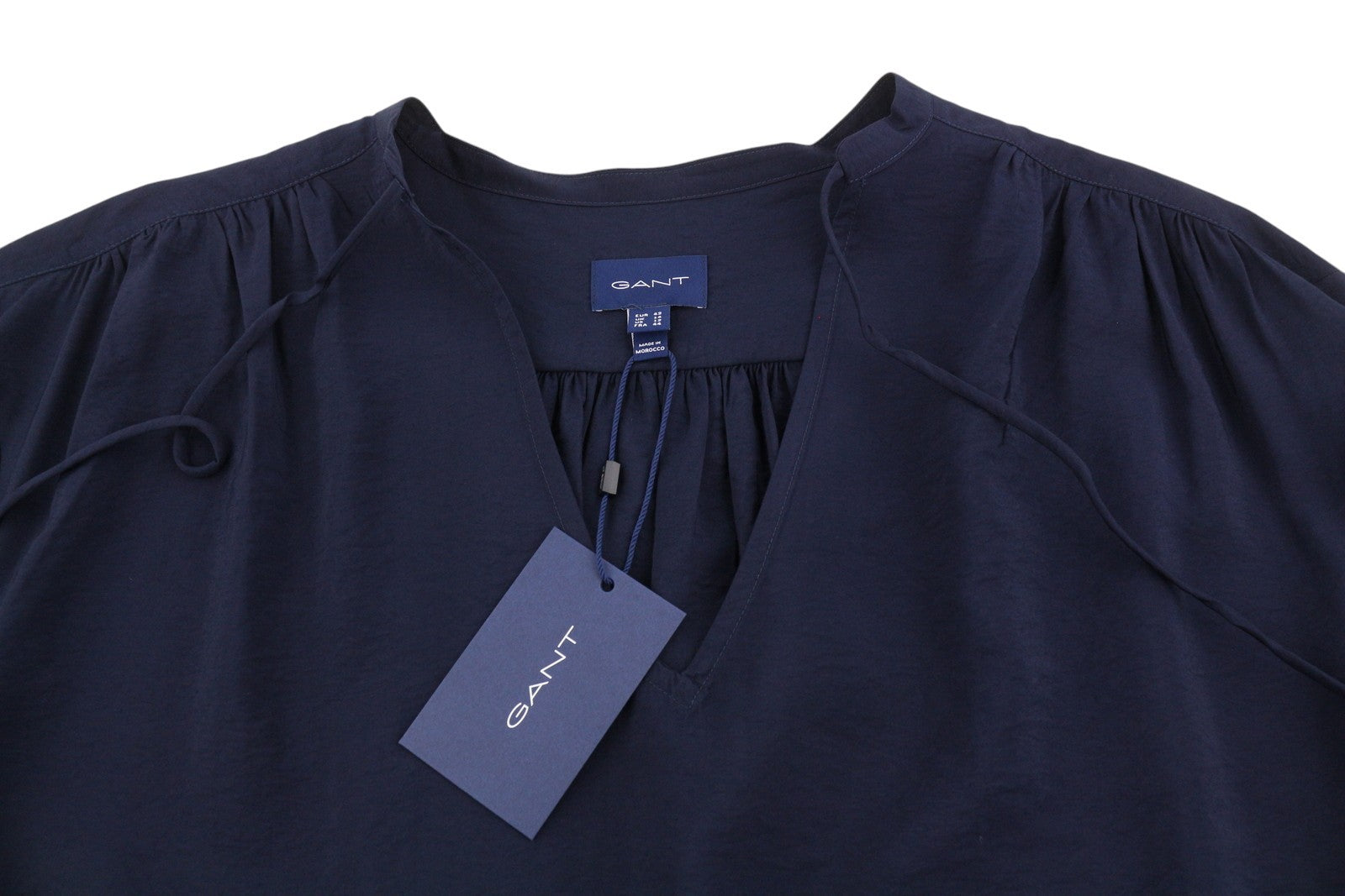 GANT Pop Over Women Blouse EU42 Classic Blue V-Neck Loose 3/4 Sleeve