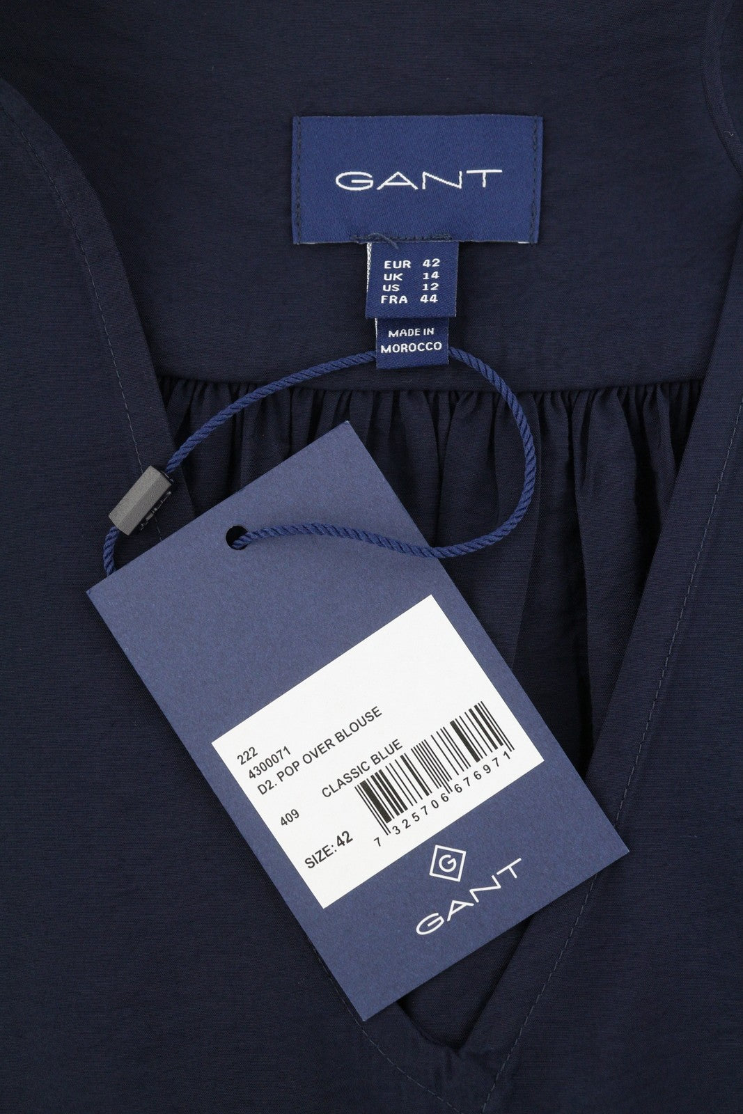 GANT Pop Over Women Blouse EU42 Classic Blue V-Neck Loose 3/4 Sleeve