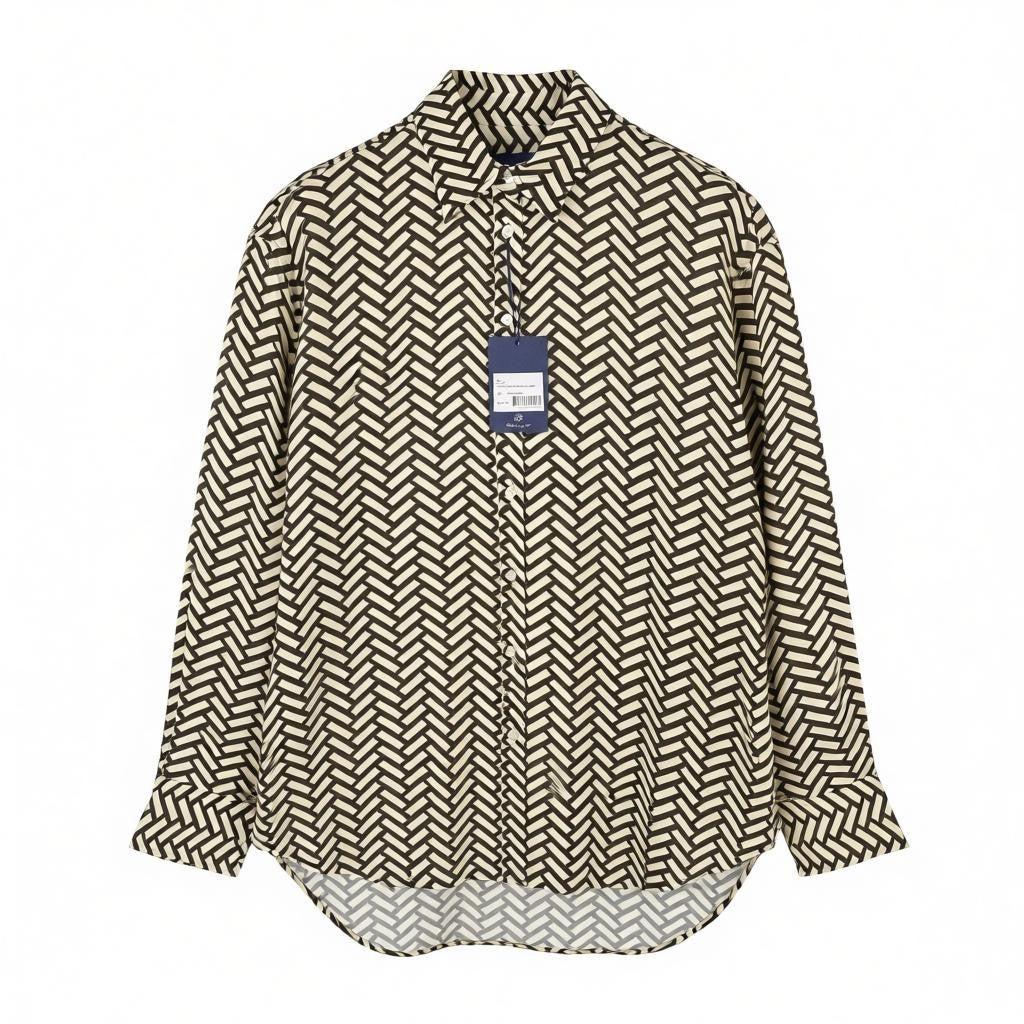 GANT Relaxed Geometric Women Shirt EU38 Rich Brown Oversized Loose Fit