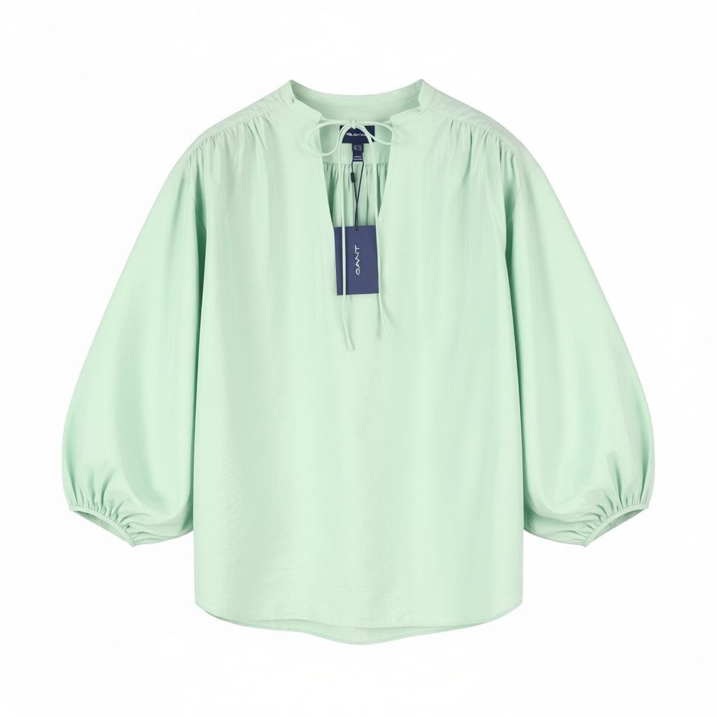 GANT Pop Over Women Blouse EU42 Porcelain Green V-Neck 3/4 Sleeve