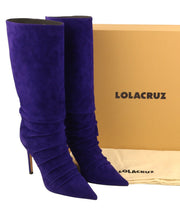 LOLA CRUZ Fayet Women Heel EU36 Blue Suede Leather Crinkled Effect RRP377