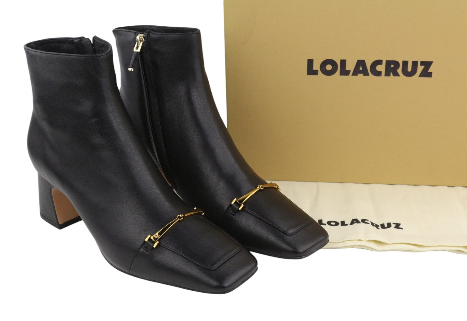 LOLA CRUZ Lorey Women Boots EU41 Black Leather Square Toe Ankle Zipper