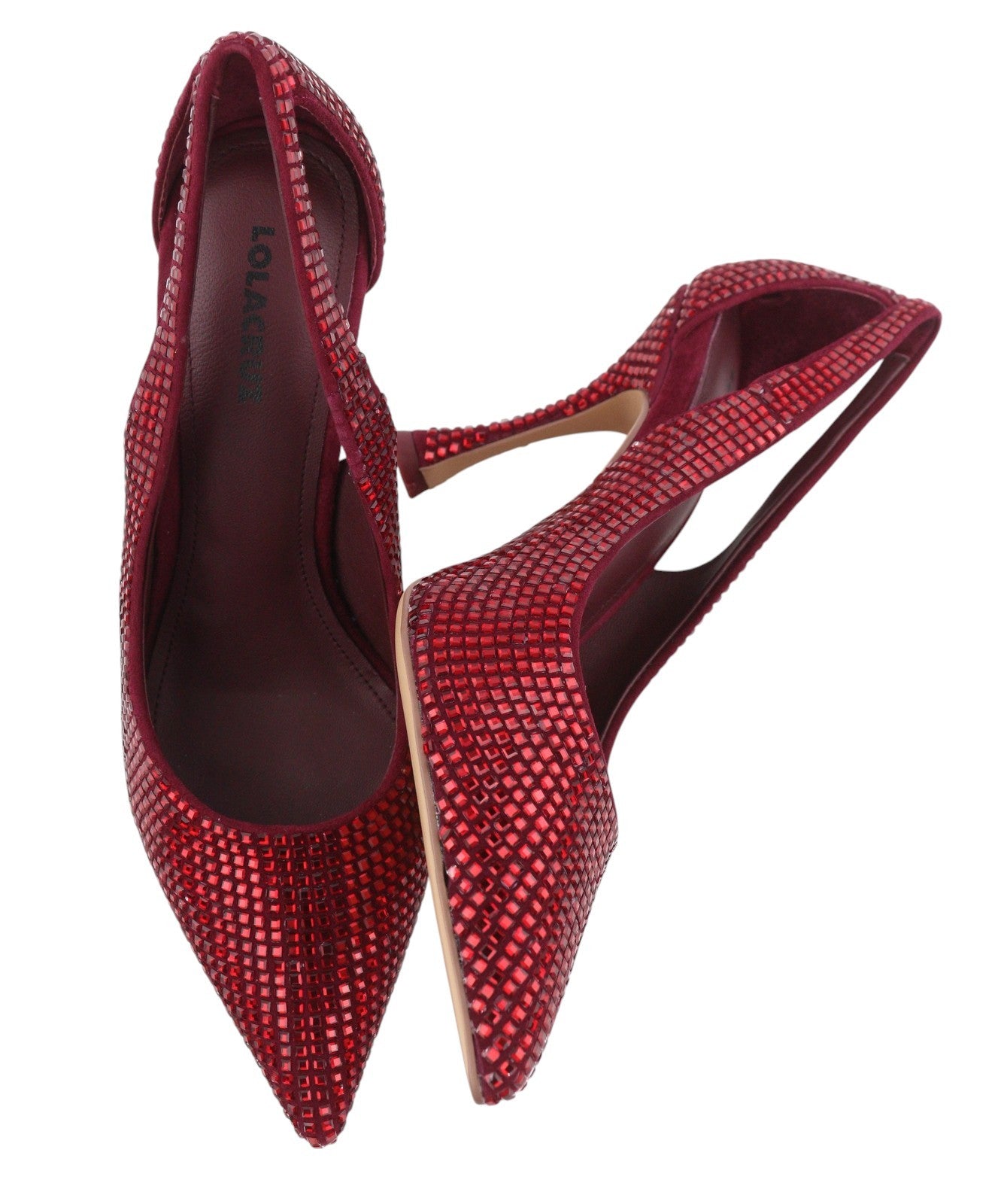LOLA CRUZ Nowa Women Heel EU36 Red Leather Crystal Pointed Toe RRP235