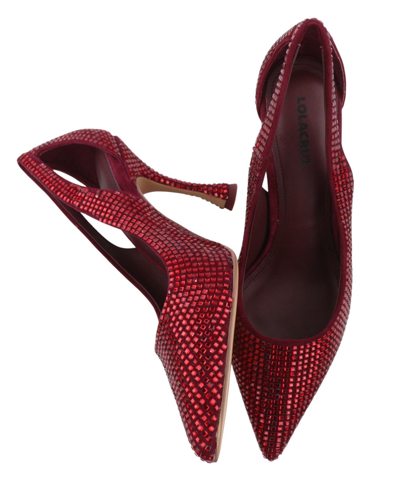 LOLA CRUZ Nowa Women Heel EU36 Red Leather Crystal Pointed Toe RRP235