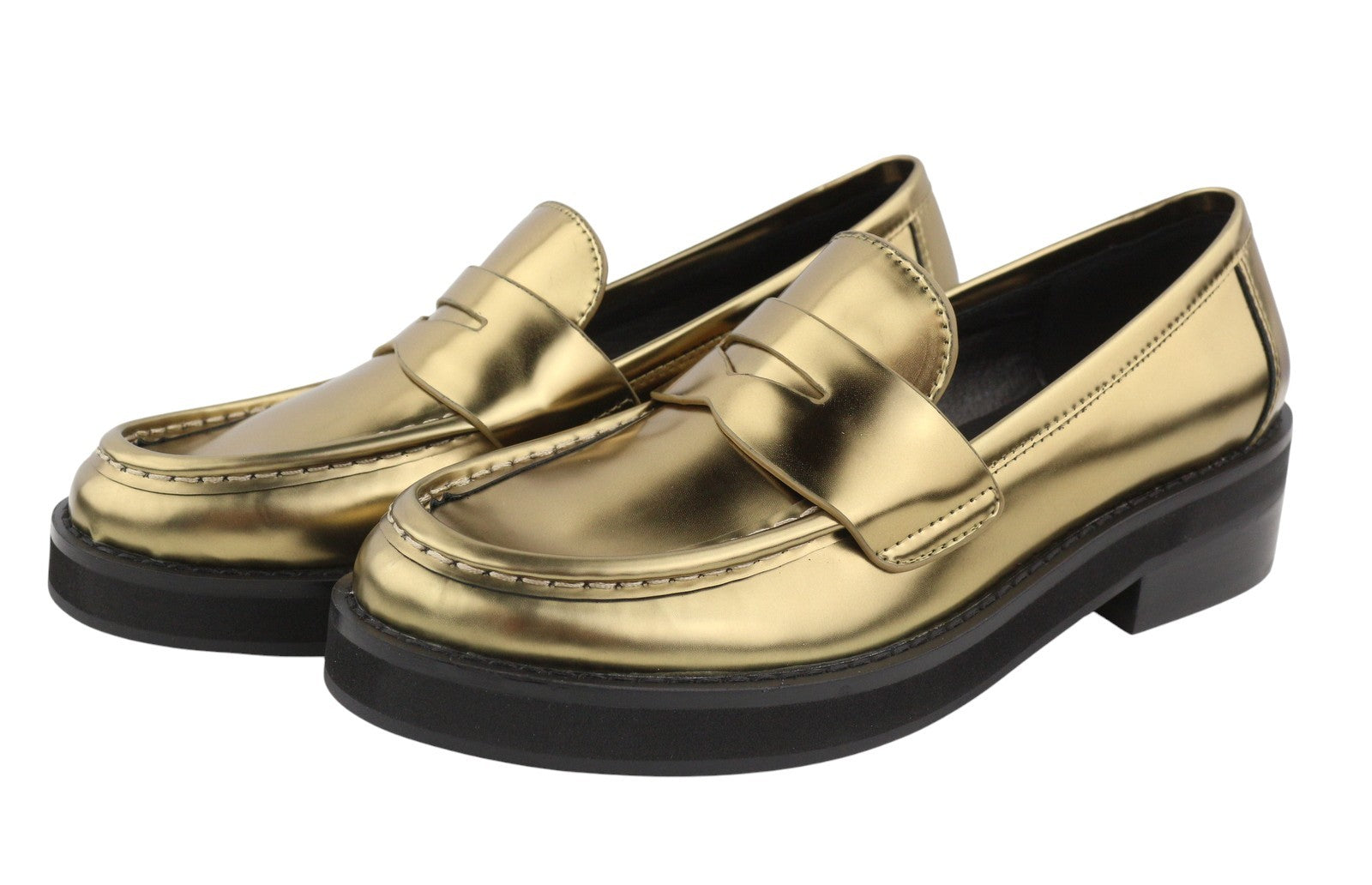 BIBI LOU Jaya Women Flats EU37 Gold Leather Chunky Slip On RRP199