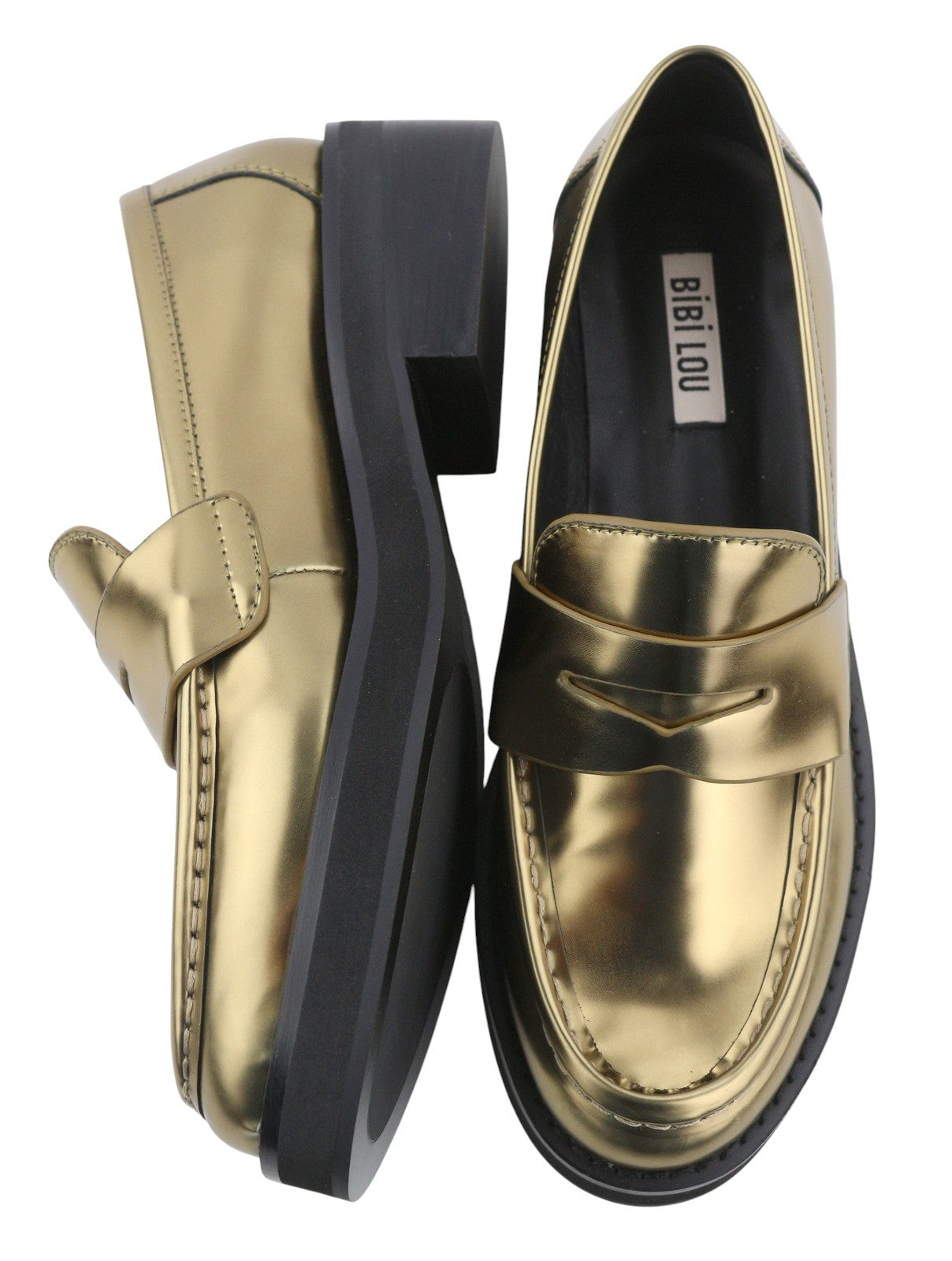 BIBI LOU Jaya Women Flats EU37 Gold Leather Chunky Slip On RRP199