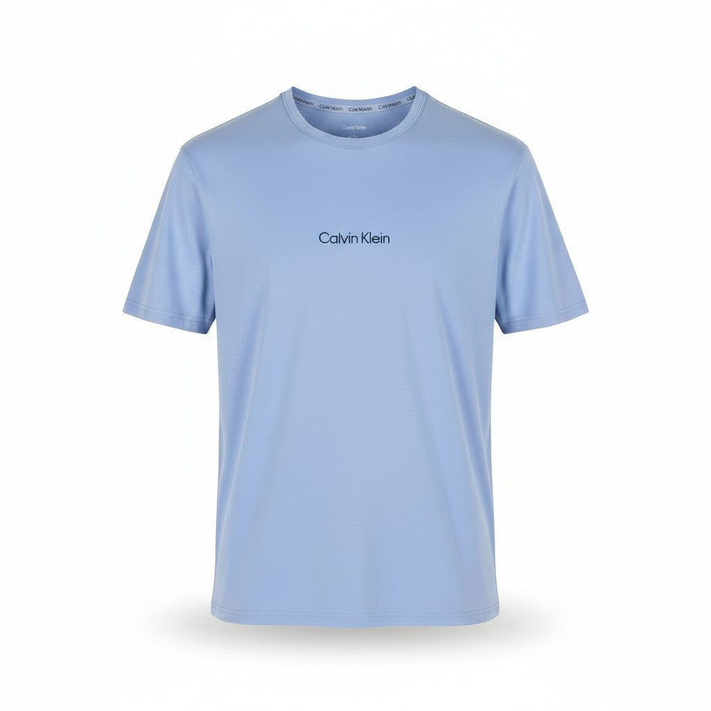 CALVIN KLEIN Crew Neck Men T-Shirt M Blue Short Sleeve Tricot Stretchy Logo