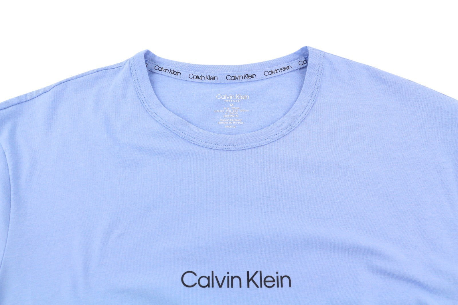 CALVIN KLEIN Crew Neck Men T-Shirt M Blue Short Sleeve Tricot Stretchy Logo