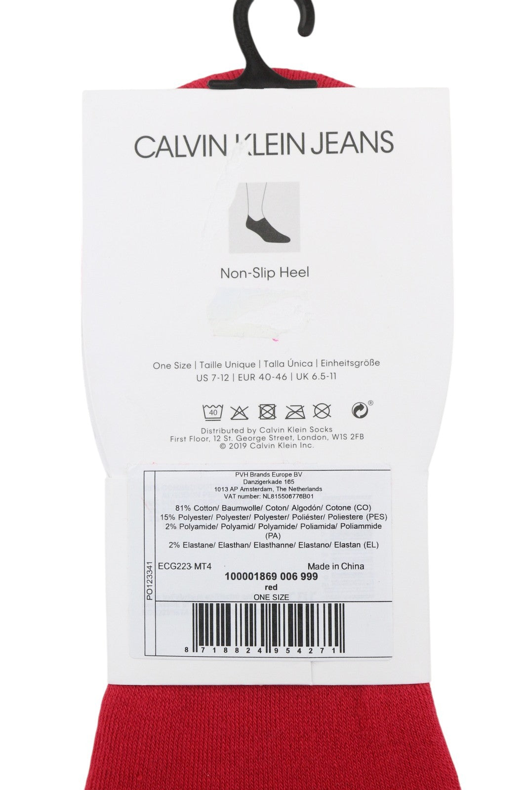 CALVIN KLEIN Sneaker Liner Men Socks EU40/46 Red Non-Slip Heel Logo Unisex