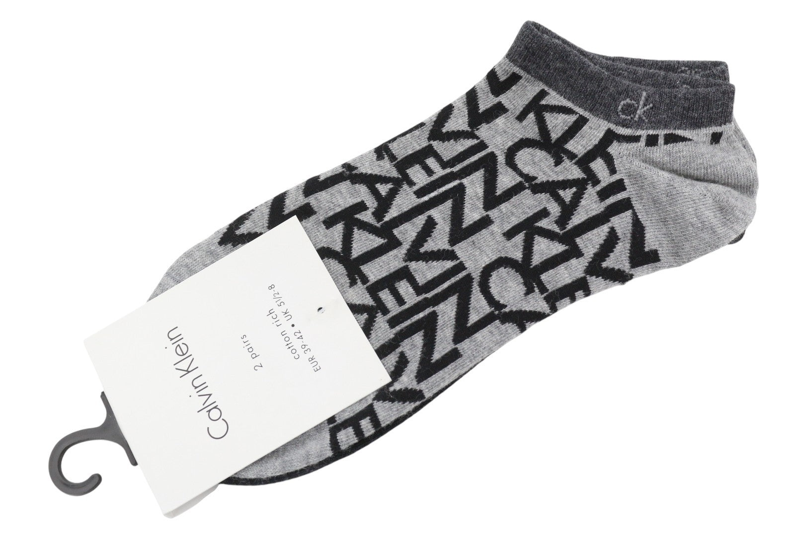 CALVIN KLEIN Cotton Rich Women Socks EU39/42 Grey Melange Logo Twin Pack