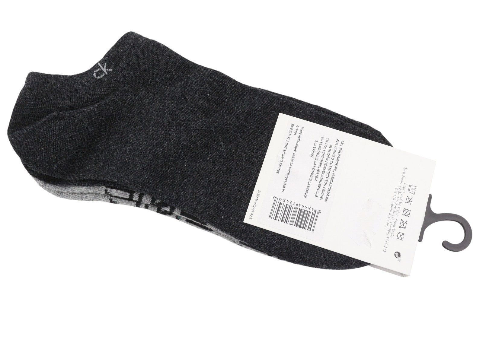 CALVIN KLEIN Cotton Rich Women Socks EU39/42 Grey Melange Logo Twin Pack