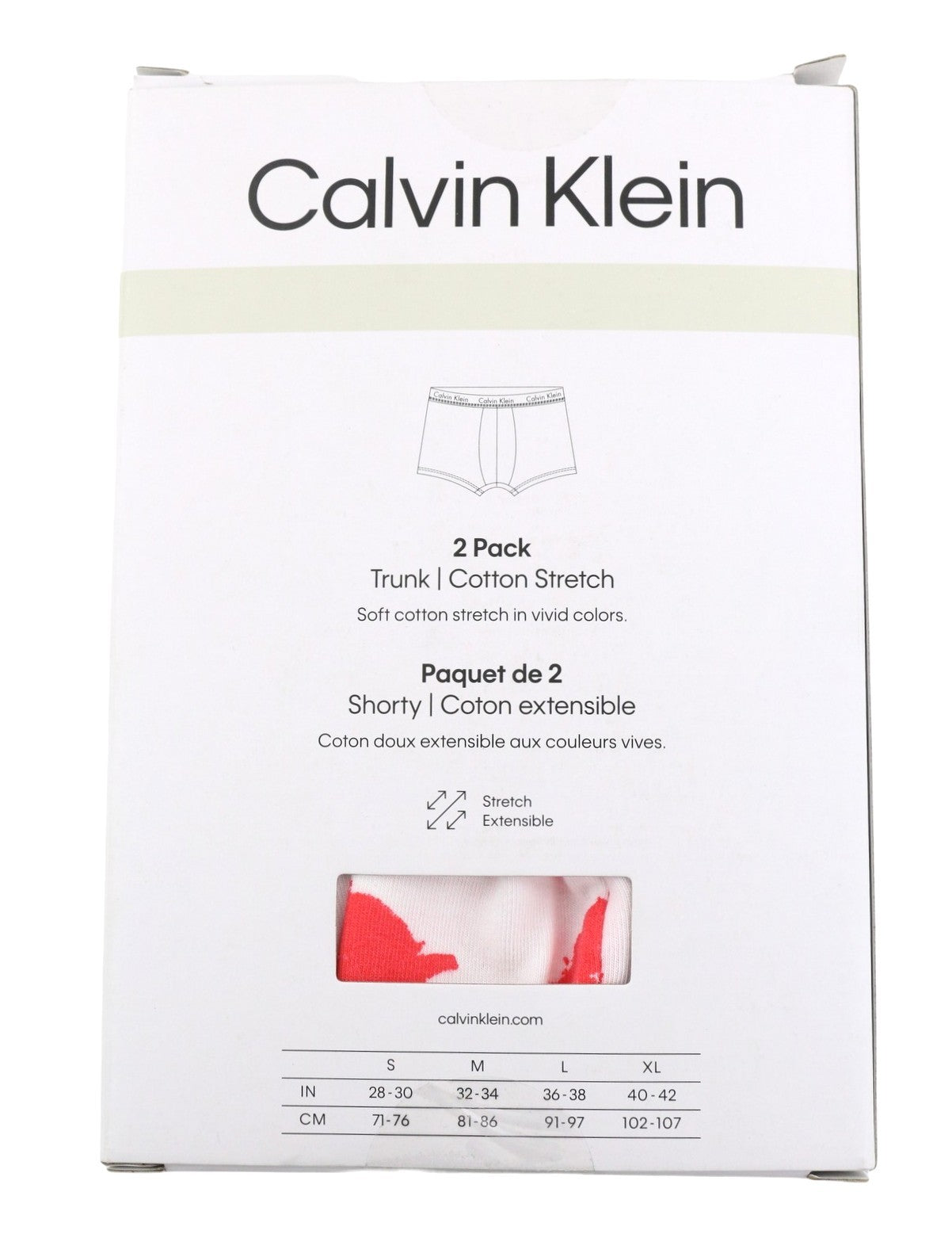 CALVIN KLEIN 2PK Trunk Men Underwear S Cotton Stretch Elastic Waist Pattern