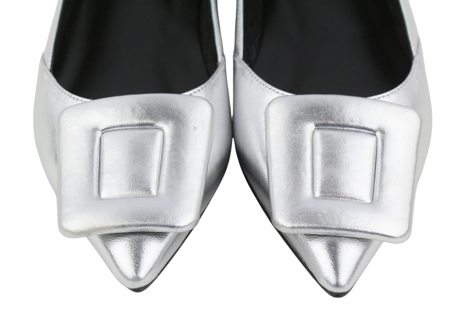 BIBI LOU Bochum Women Flats EU37 Silver Leather Shiny Pointed Ballerina RRP179