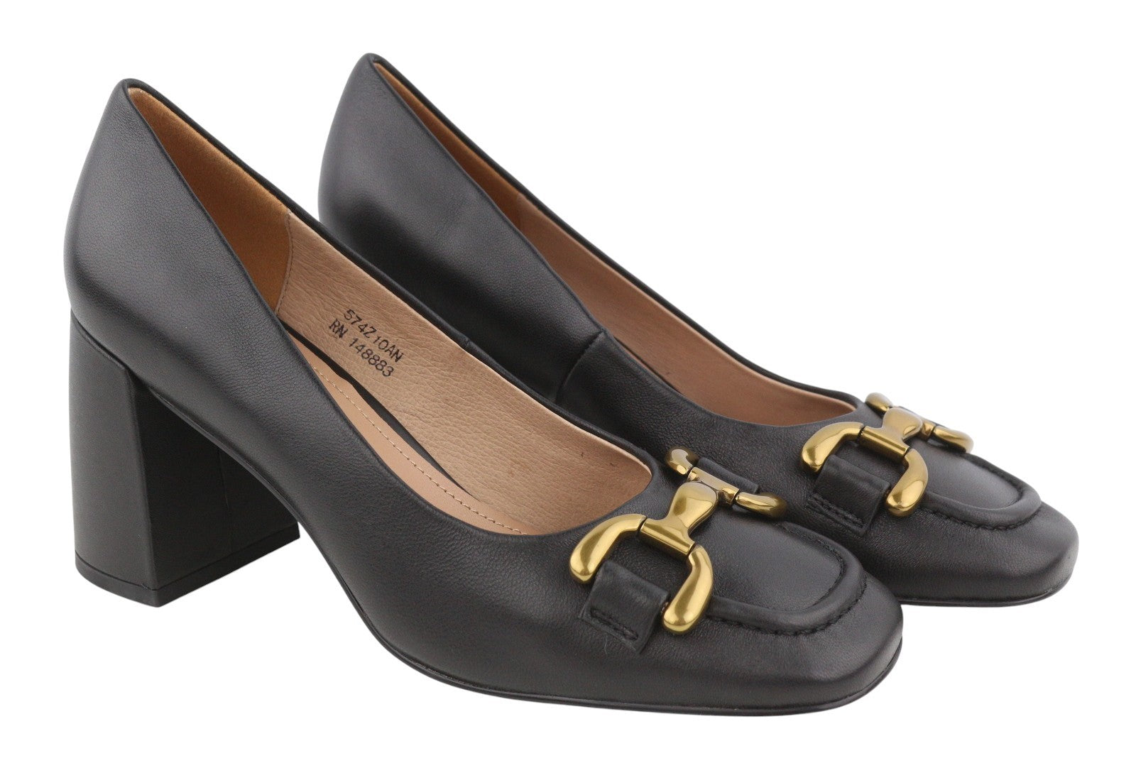 BIBI LOU Dennis Women Heel EU39 Black Leather Square Gold Detail Pumps