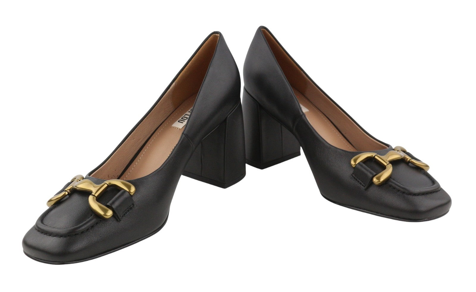 BIBI LOU Dennis Women Heel EU39 Black Leather Square Gold Detail Pumps