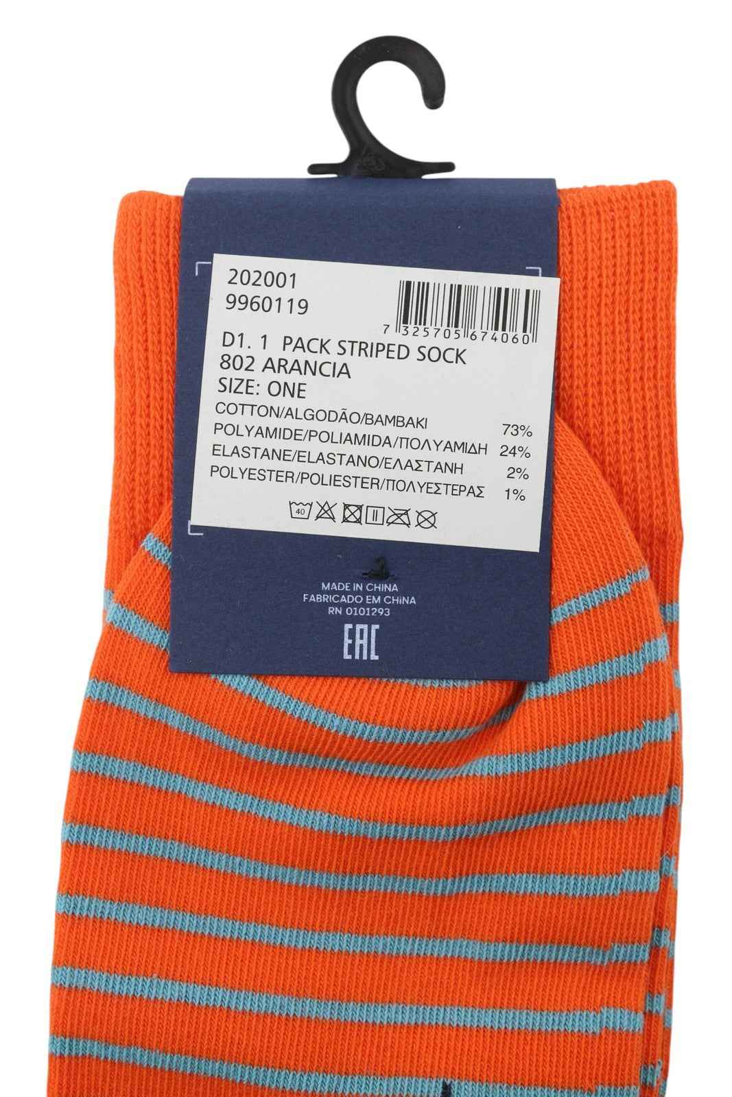 GANT 1 Pack Striped Men Socks OS Arancia Orange Knit Stretch Unisex