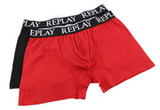 REPLAY Men Underwear 2XL Black Red Logo Cotton Stretch Trunks 2 Pack
