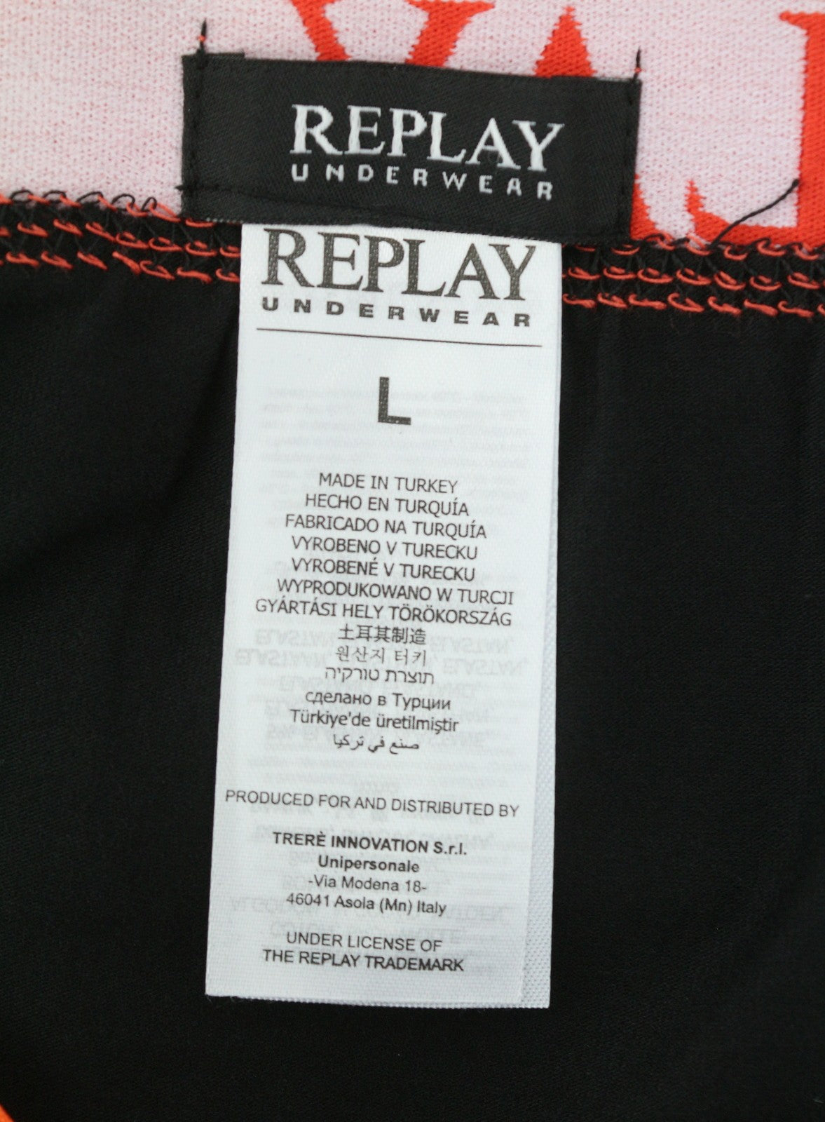 REPLAY Men Underwear L Black Waist Logo Cotton Stretch Trunks 2 Pack