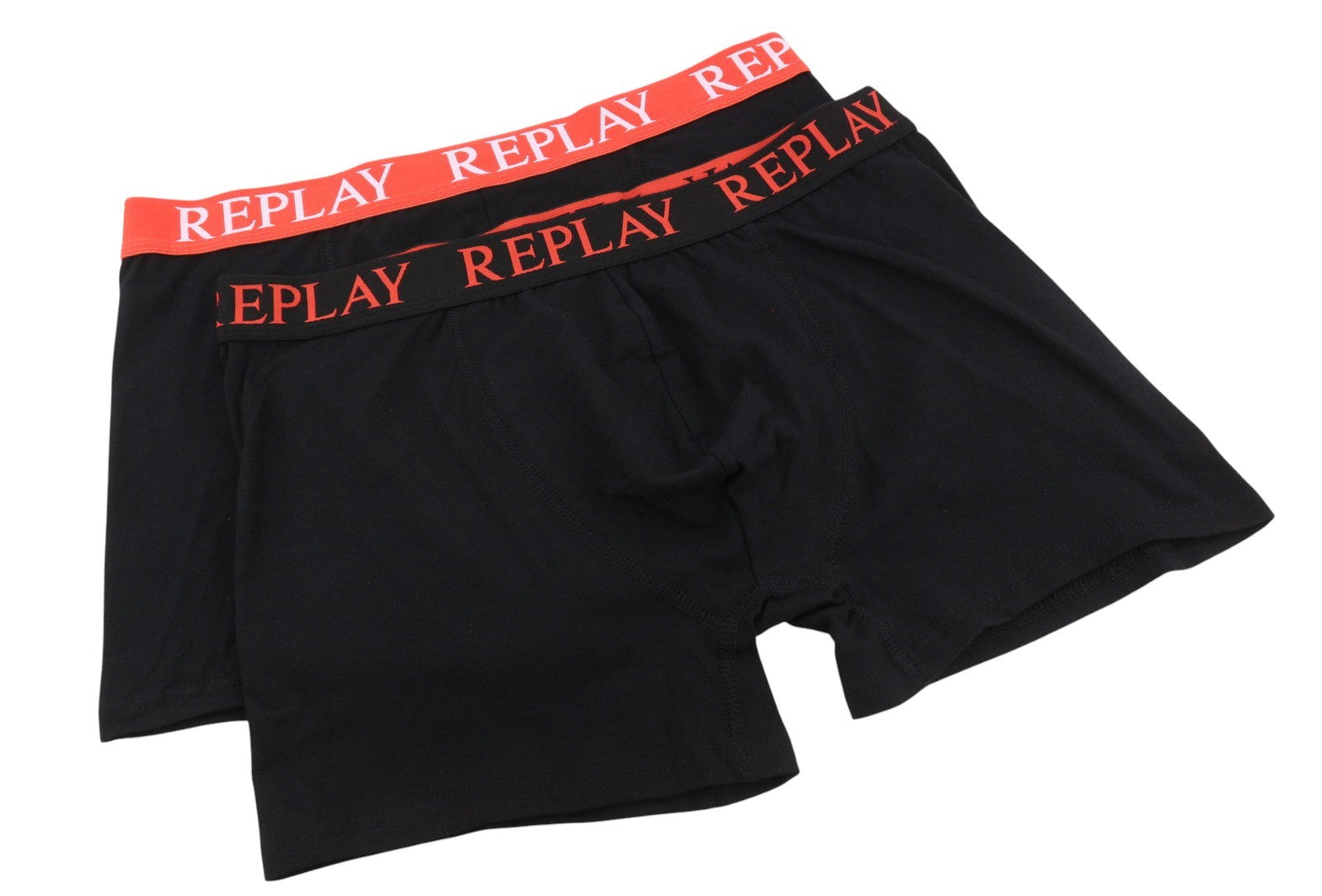 REPLAY Men Underwear S Black Waist Logo Cotton Stretch Trunks 2 Pack