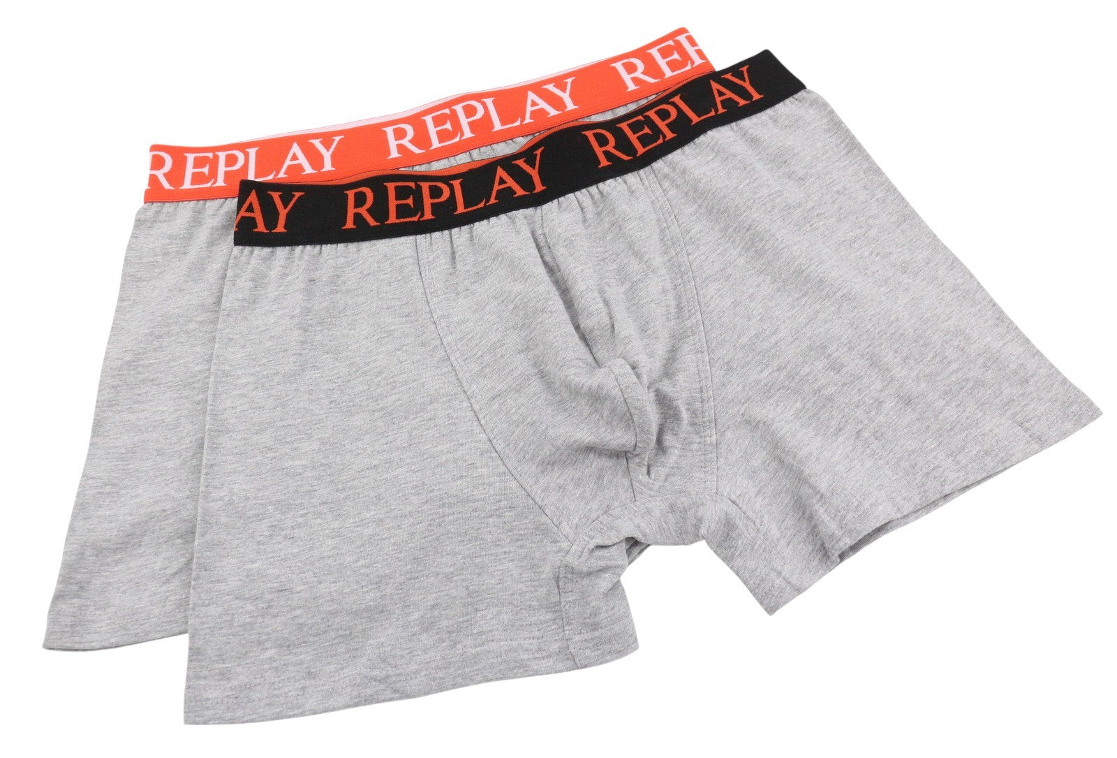 REPLAY Men Underwear S Grey Waist Logo Cotton Stretch Trunks 2 Pack