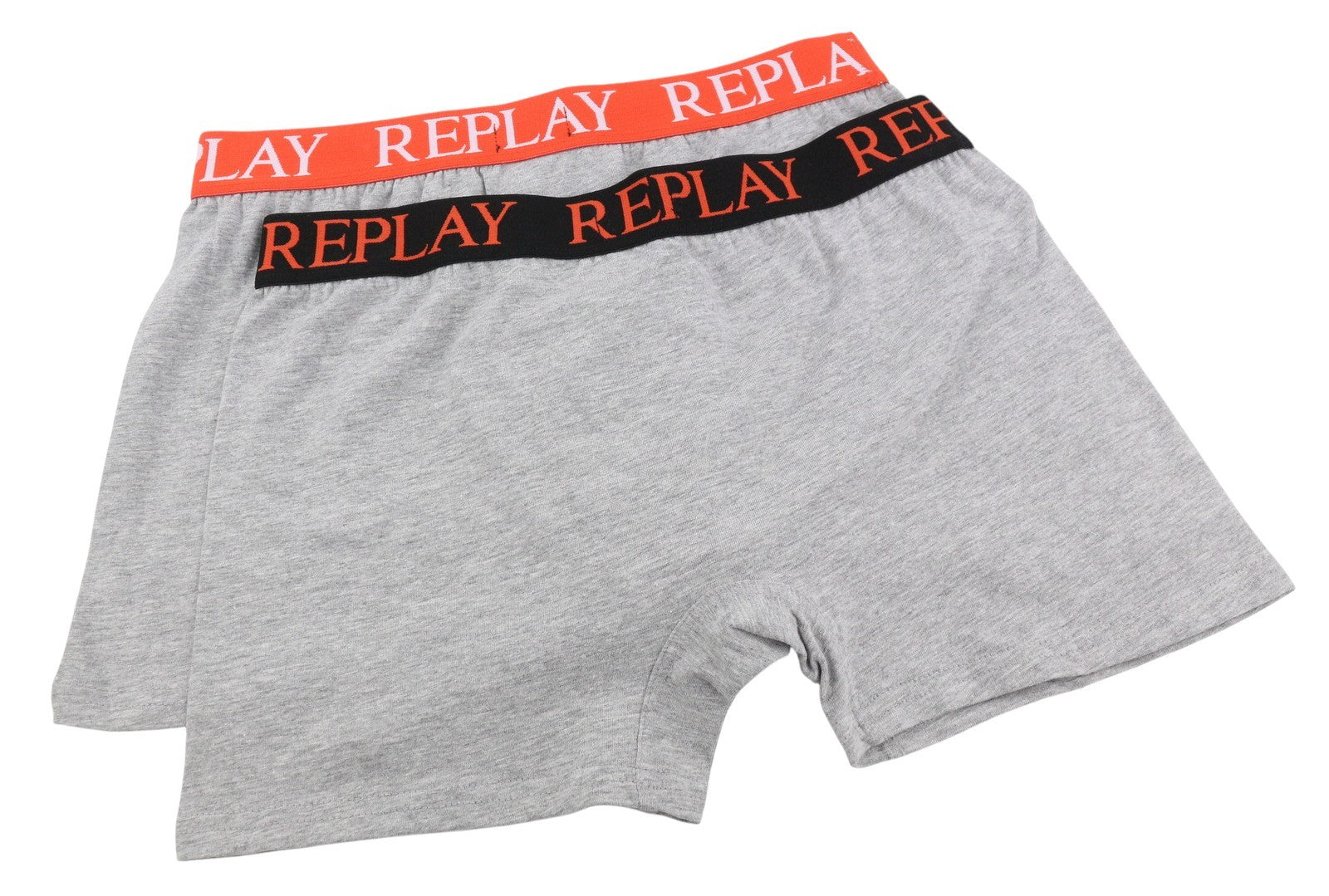 REPLAY Men Underwear S Grey Waist Logo Cotton Stretch Trunks 2 Pack