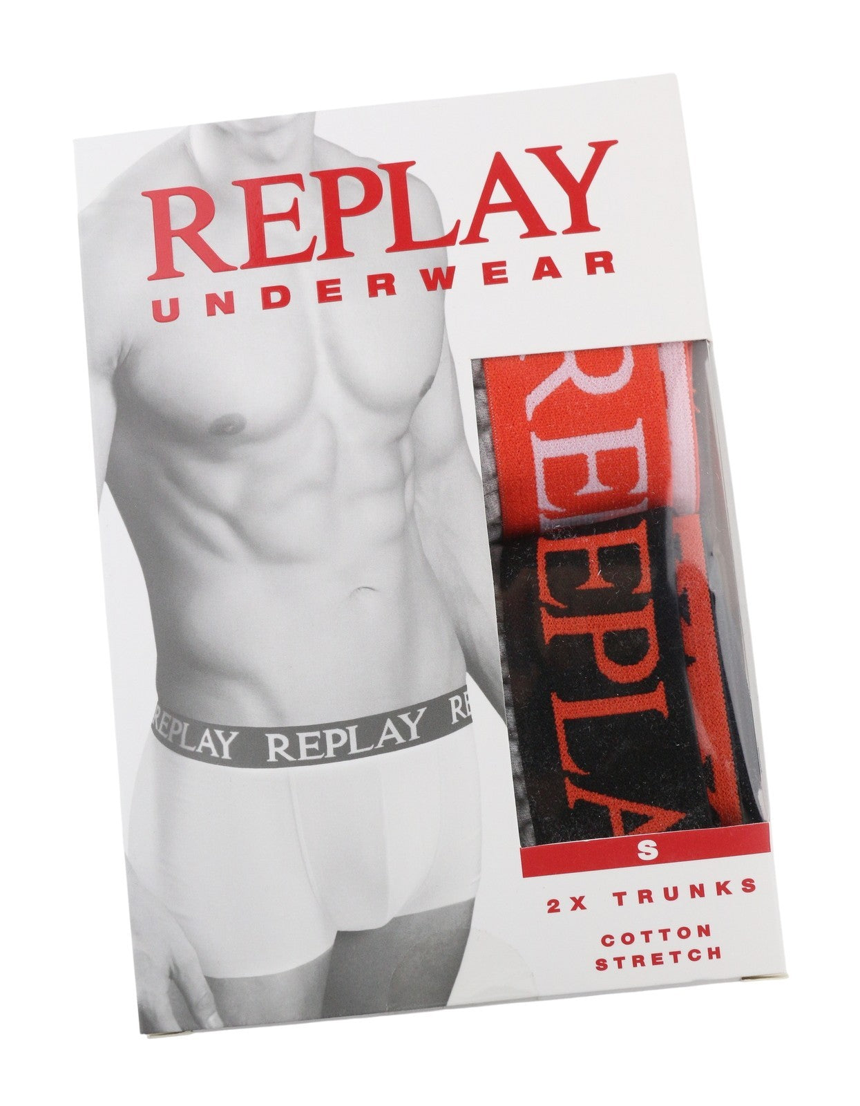 REPLAY Men Underwear S Grey Waist Logo Cotton Stretch Trunks 2 Pack
