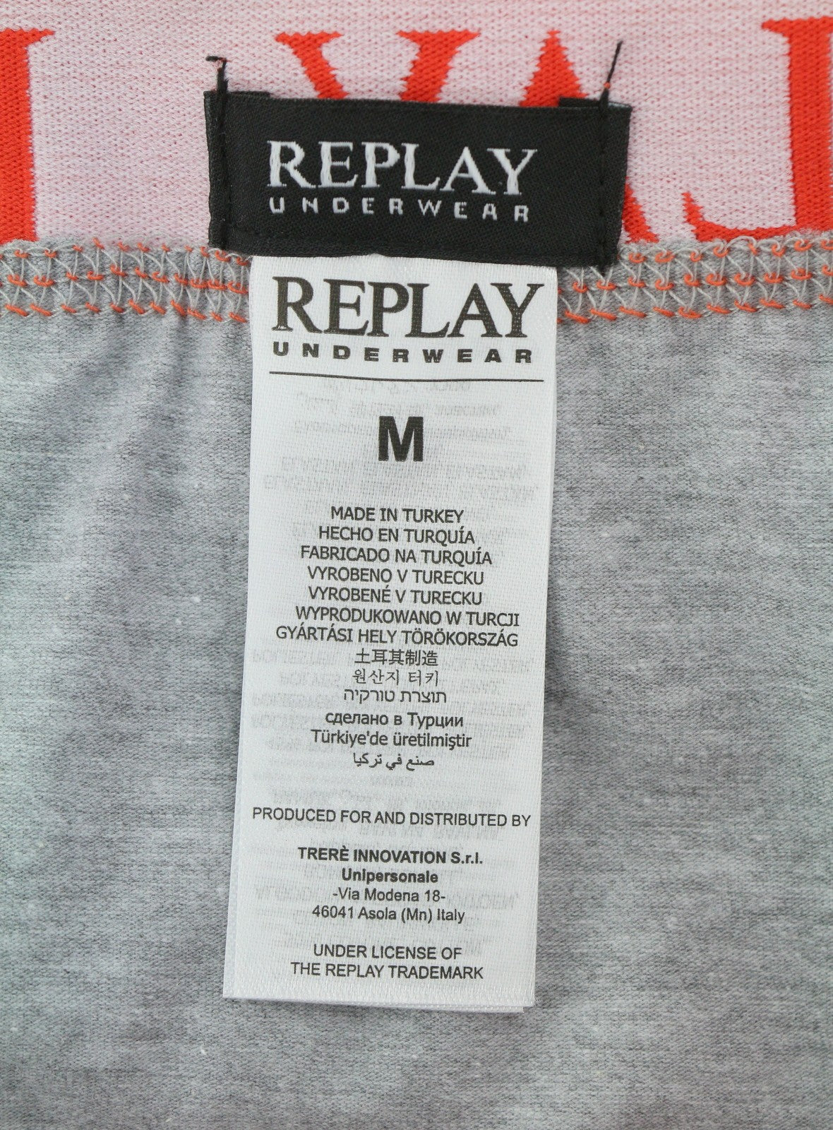 REPLAY Men Underwear M Grey Waist Logo Cotton Stretch Trunks 2 Pack