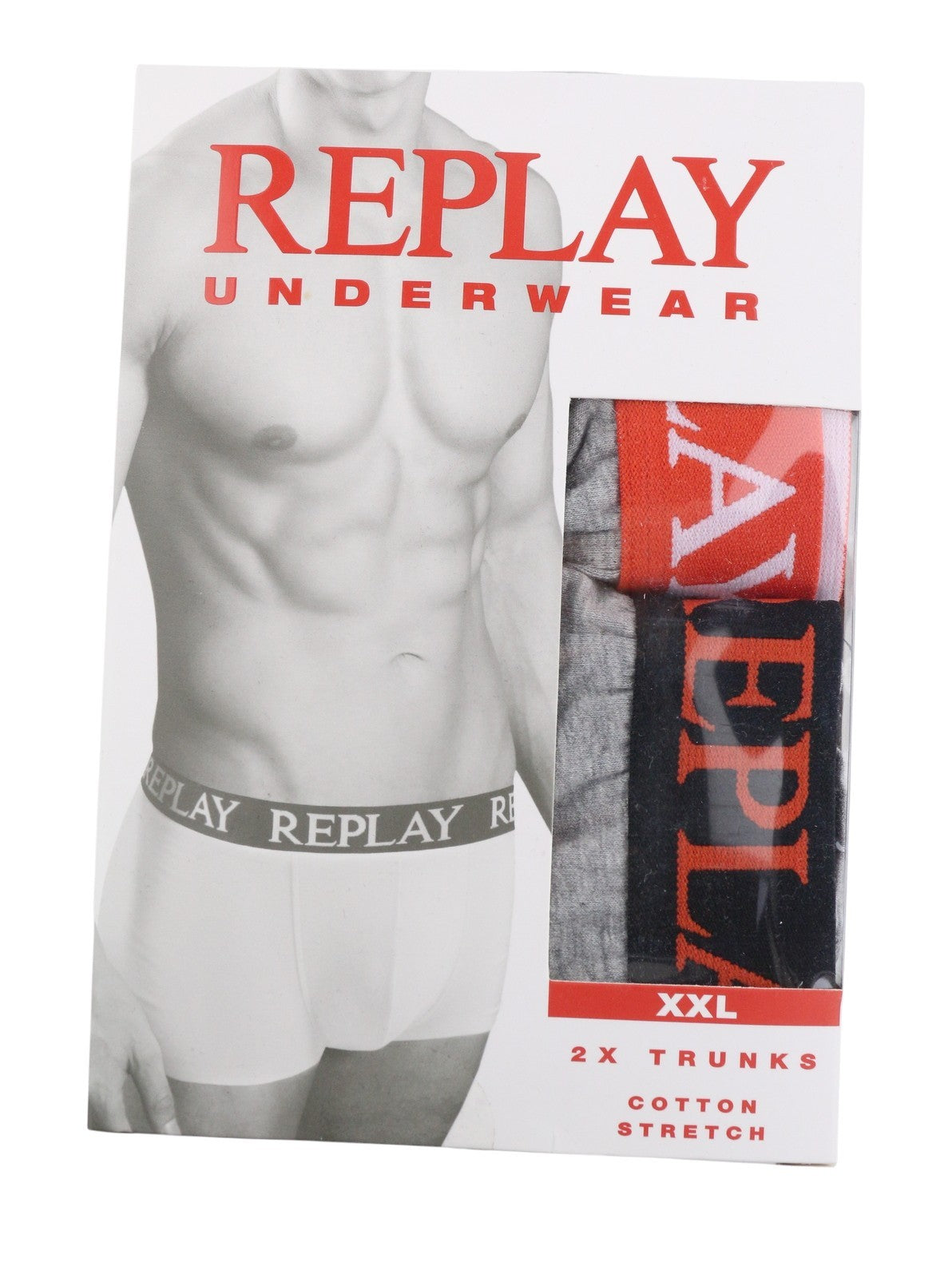 REPLAY Men Underwear 2XL Grey Elastic Waist Cotton Stretch Trunks 2 Pack