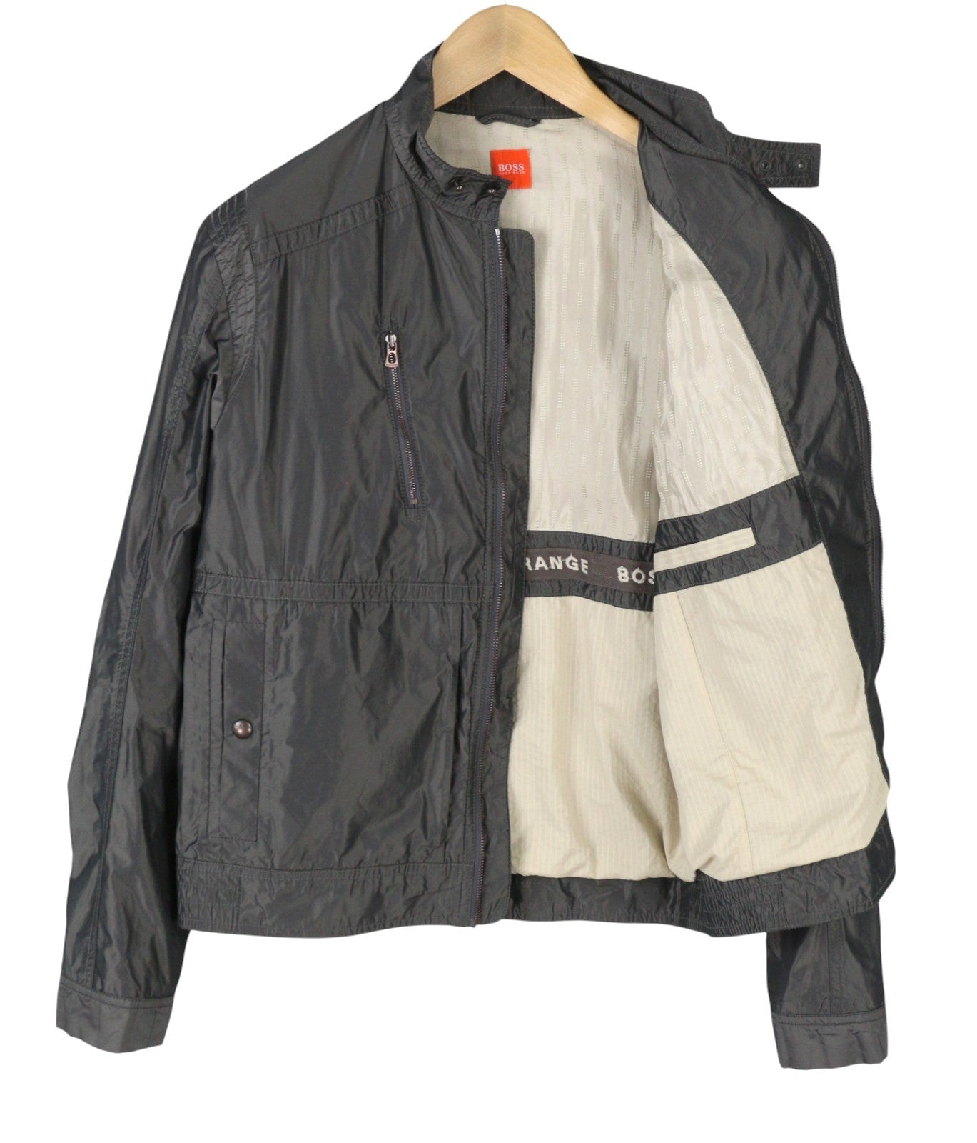 HUGO BOSS Orick Men Jacket EU50 L Grey High Neck Full Zip Lightweight