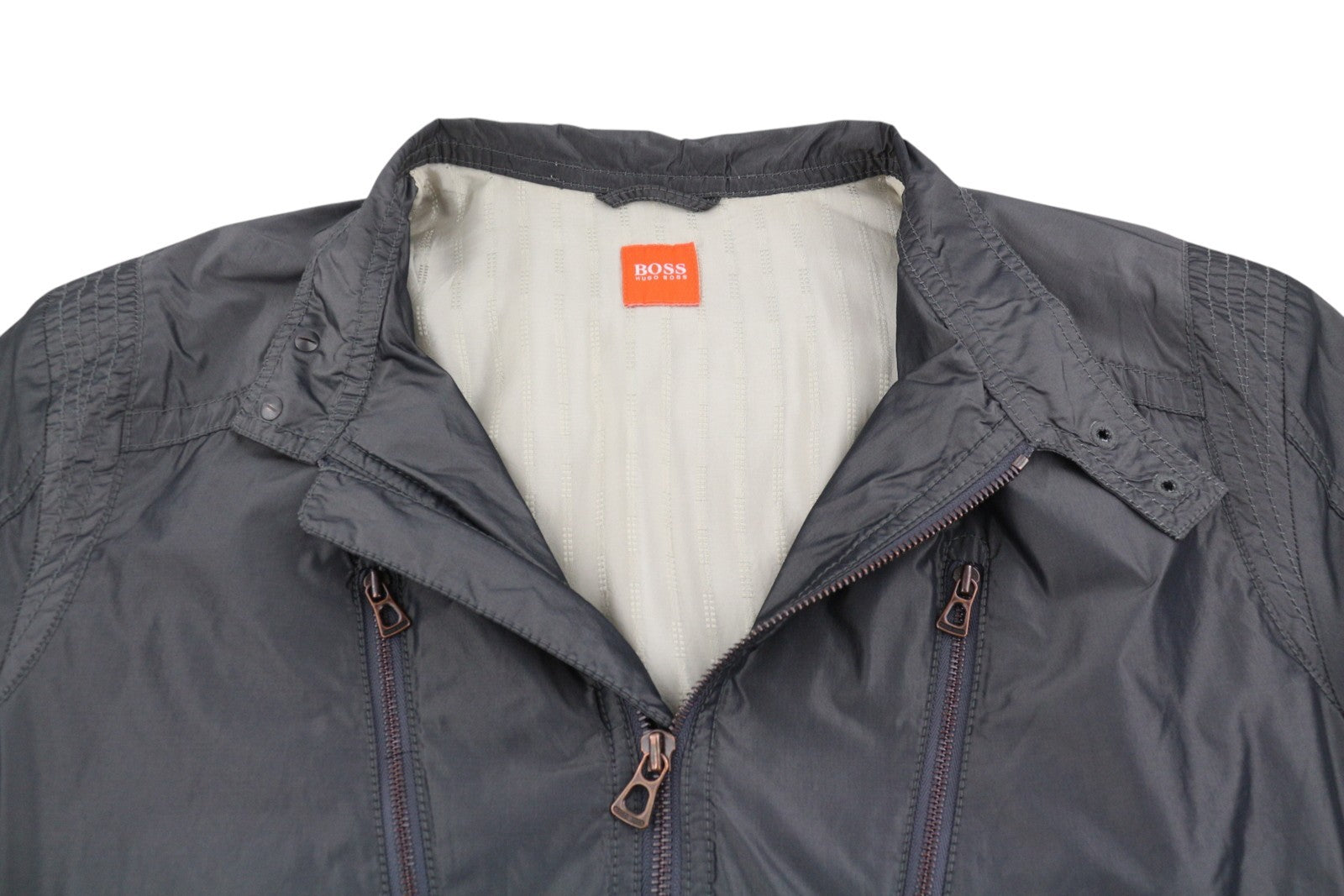 HUGO BOSS Orick Men Jacket EU50 L Grey High Neck Full Zip Lightweight