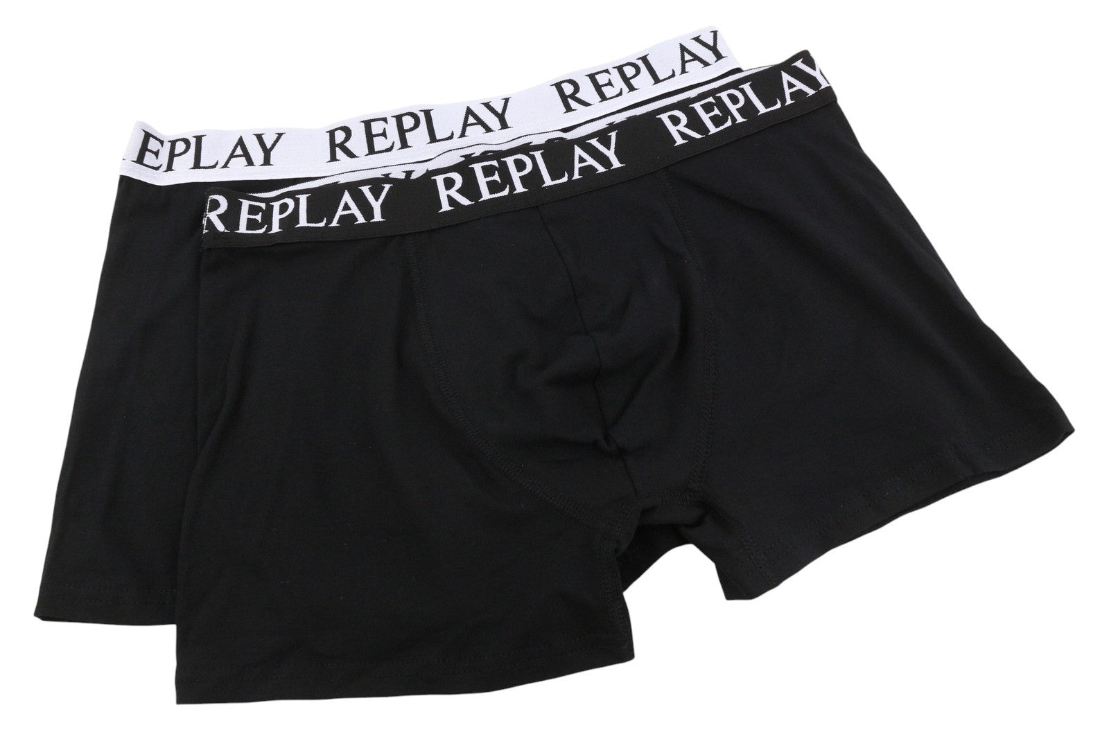 REPLAY Men Underwear M Black Elastic Waist Cotton Stretchy Trunks 2 Pack